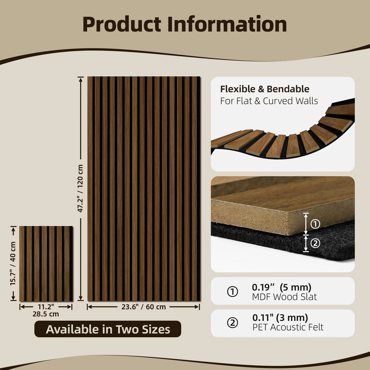 Vieshful Set da 20 Pannelli MDF Legno Acustici Flessibili 28x40cm Noce | Doghe Parete per Colonne e Curve, Pannelli 3D per Ridurre l'Eco e Migliorare l'Acustica, Decorazione Fai-da-Te