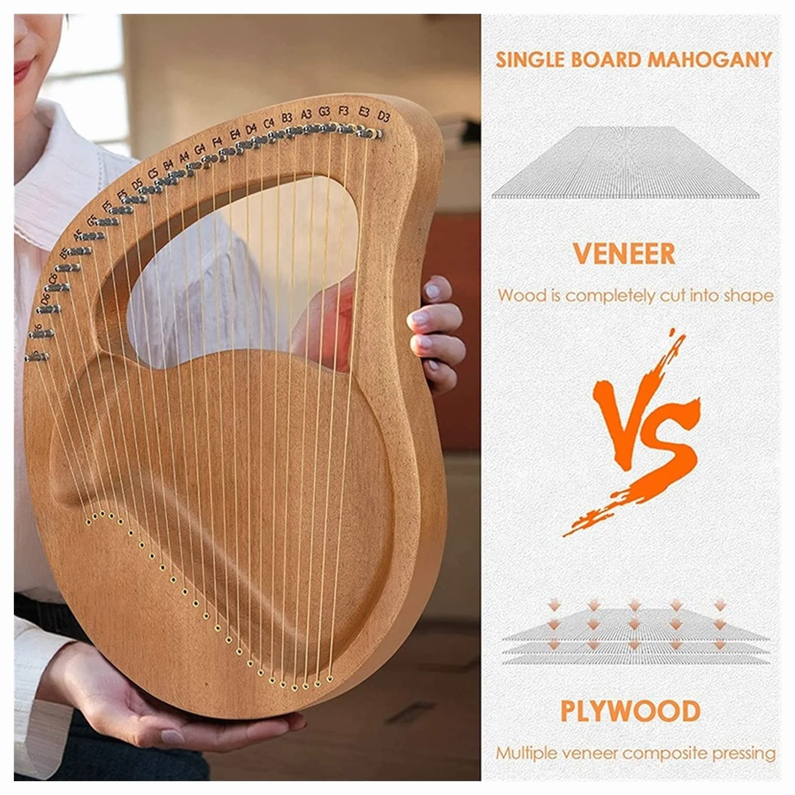 Arpa portatile, violino greco, arpa portatile, strumento musicale, arpa lira 24 corde con chiave accordatura per amanti della musica e principianti.