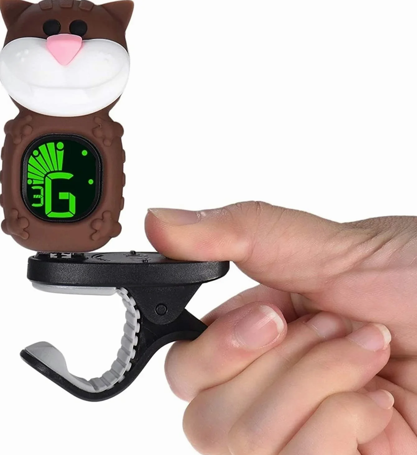 Cartoon Cat Clip-On Tuner Display LCD for Chitarra cromatica Basso Violino Ukulele Strumento a Corde(Brown)