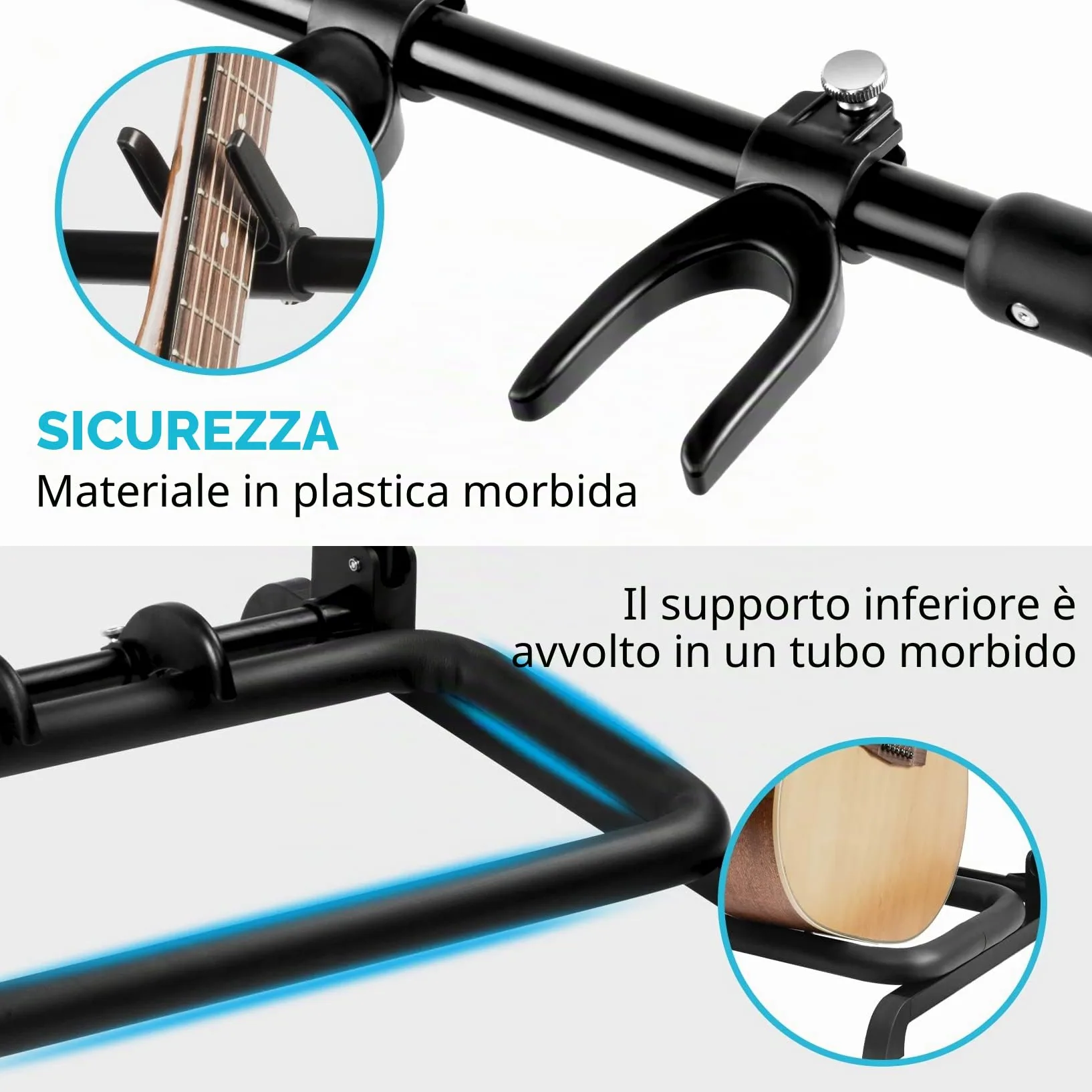 GUITTO - Supporto pieghevole universale per più chitarre, portatile, per basso e chitarra acustica, per banda e palcoscenico, 7 supporti GGS-11