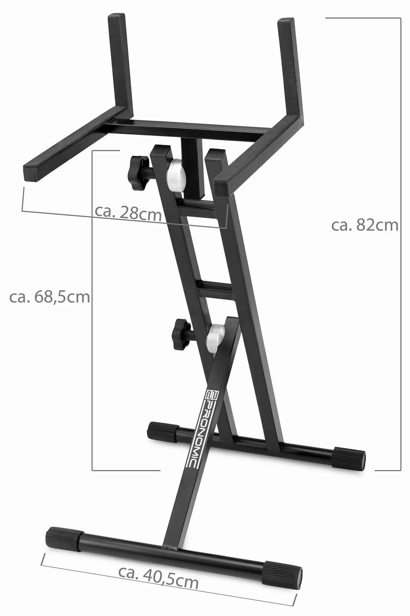 Pronomic Supporto MXS-100 per mixer, amplificatori chitarra, combo amp, laptop, casse, rack. Altezza totale 47-82 cm, altezza appoggio da terra 35-68,5 cm.