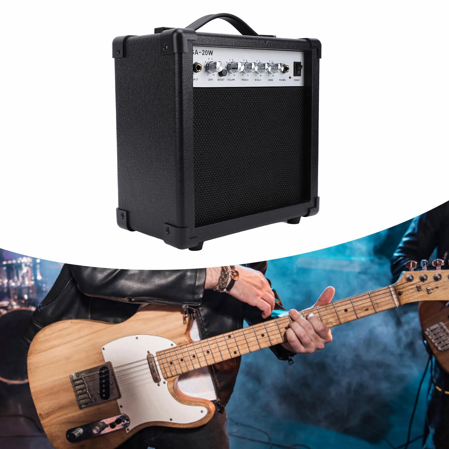 Amplificatore per Chitarra Elettrica Portatile, Altoparlante Multifunzionale 20 Watt da 6 Pollici con Ingresso Strumenti, per Pratica Casa e Piccole Performance Live (Spina