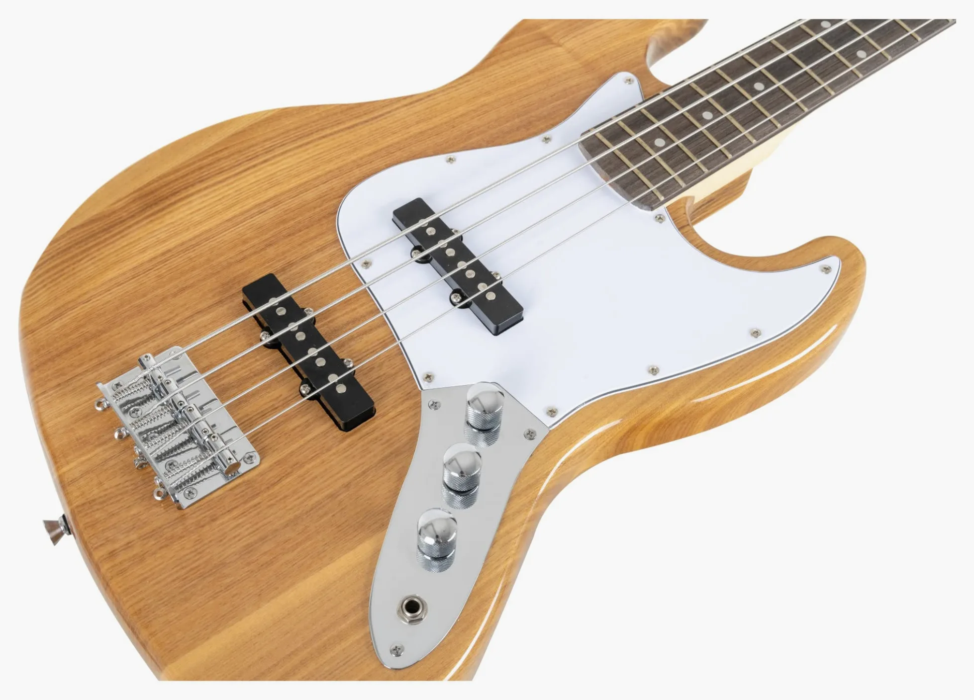 Rocktile Pro JB-30PR Ashwood E-Bass Natur Set incl. Gigbag, Manico: Acero | Jazz-Style E-Bass, 2 Single-Coil pickup, 2 controlli volume/ 1 controllo tono, Tastiera: Engineered Wood, Corpo: Frassino