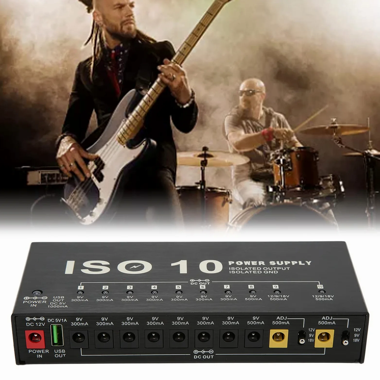 Alimentatore per Pedale per Chitarra, Alimentatore per Effetti a 10 Uscite Uscita USB Alimentatore per Pedaliera Isolato Alimentatori Multieffetto Accessori per Tastiera (Spina