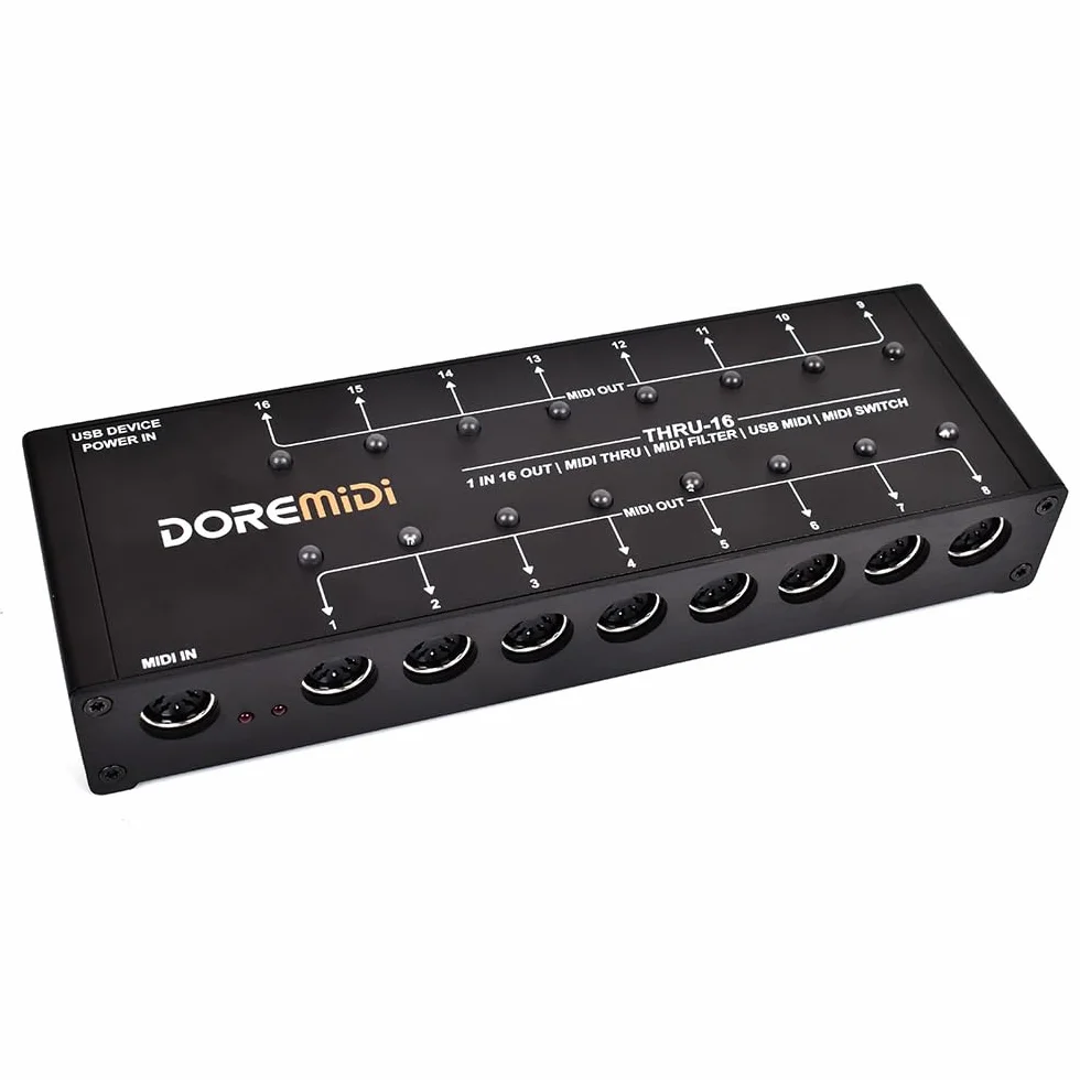 MIDI THRU-16 Box Filter &Switch 1 MIDI input in 16 uscite MIDI e ogni uscita MIDI può modificare filtri MIDI (THRU-16)