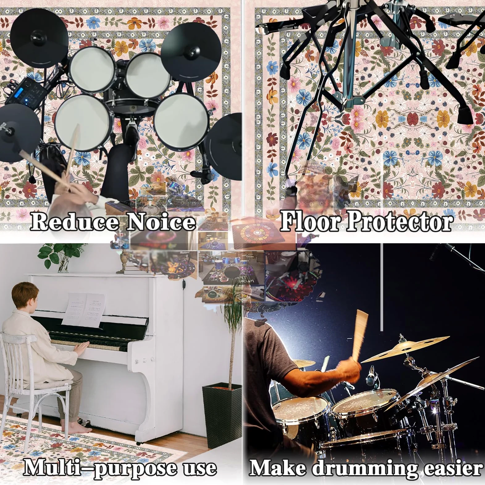Tappeto Batteria Elettronica Tappeto Professionale per Batteria e Strumenti a Percussione, Tappeto a Tamburo per Assorbimento degli Urti Insonorizzato Tappetino Antiscivolo Tappeto Drum 230 x 180 cm
