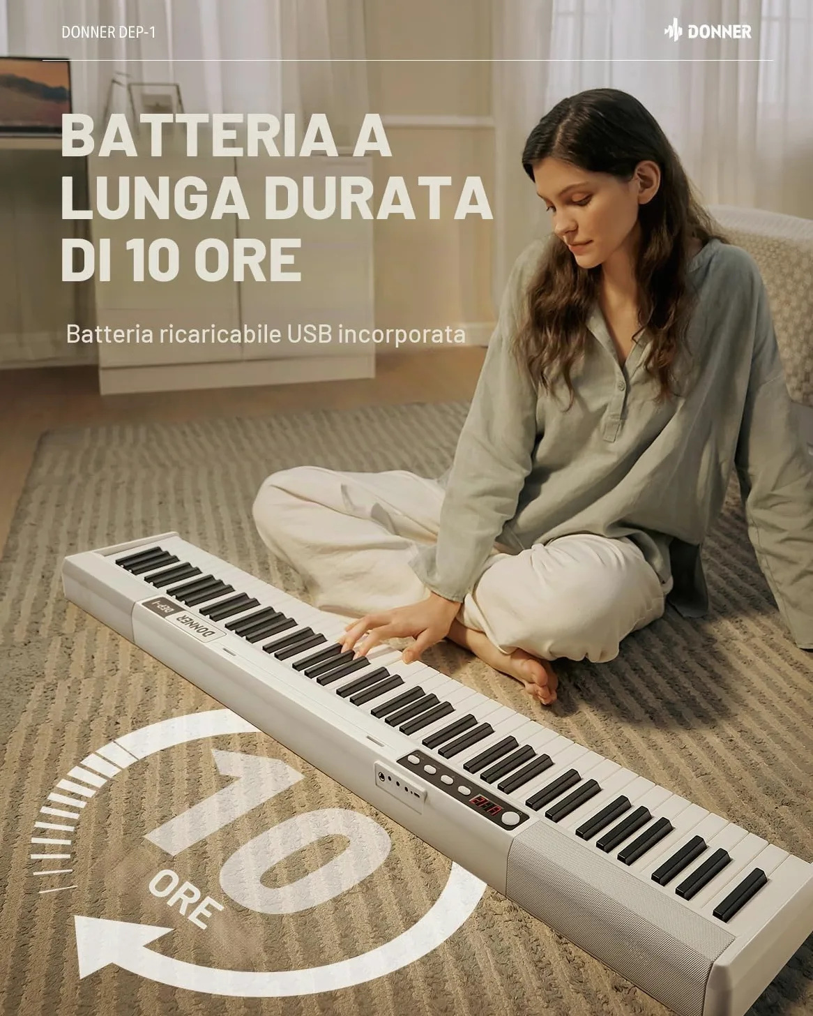 Donner DEP-1 - Tastiera con 88 tasti, tastiera digitale per principianti, tasti dinamici, pianoforte elettronico portatile con supporto, pedale di sostegno, borsa per il trasporto e adesivo per