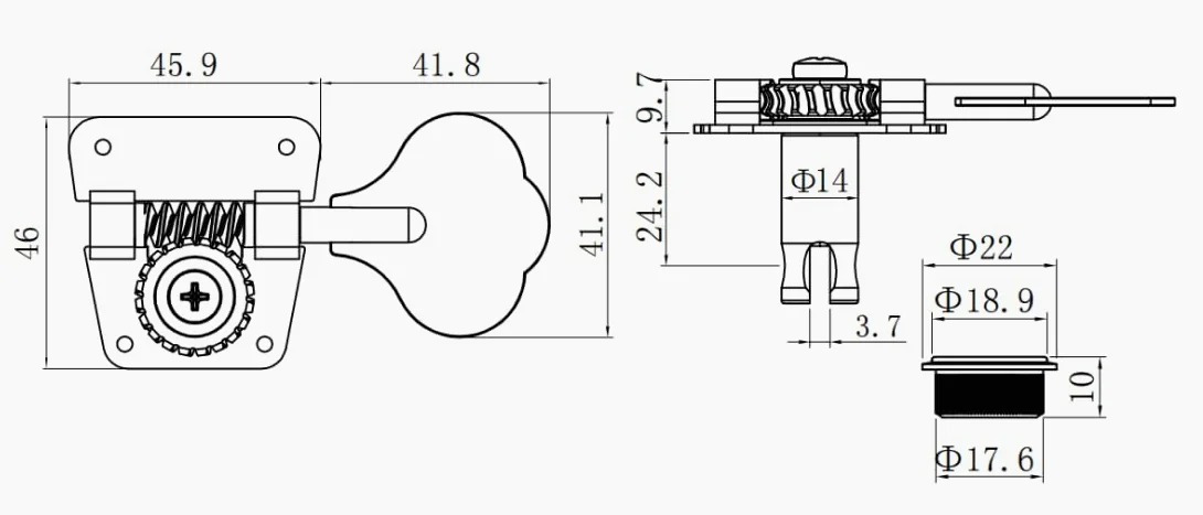 Guyker Accordatori per basso (2R + 2L) – rapporto 1:20 Open Gear Tuning Key Pegs Machine Head Ricambio per chitarra elettrica Jazz Bass o strumenti di precisione – GK530 Gold
