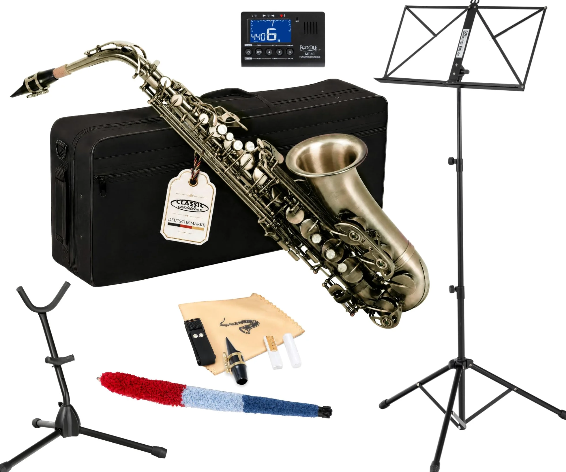 Classic Cantabile Winds AS-450 Antique Yellow Set Sassofono Alto, Peso: 2 | Sassofono alto in ottone, Verniciatura vintage Antique Yellow, Chiave Fa# alta, Suono pieno e caldo, Attacco rapido, 4 kg