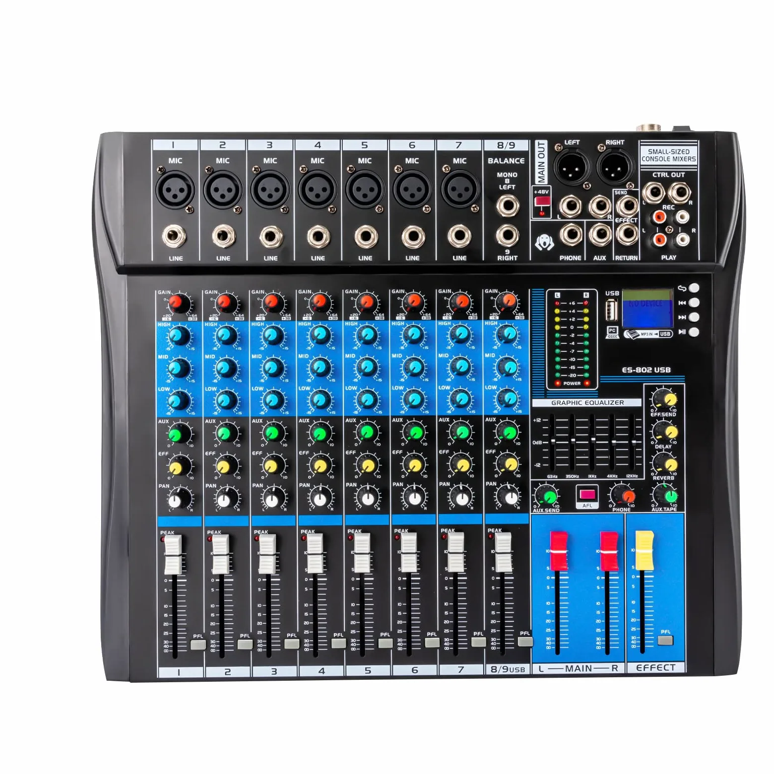 Mixer audio, mixer per tavola armonica con effetto Hall Delay Bluetooth USB digitale a 8 canali, ingresso mixer DJ stereo con alimentazione Phantom 48V per registrazione, streaming live, podcasting