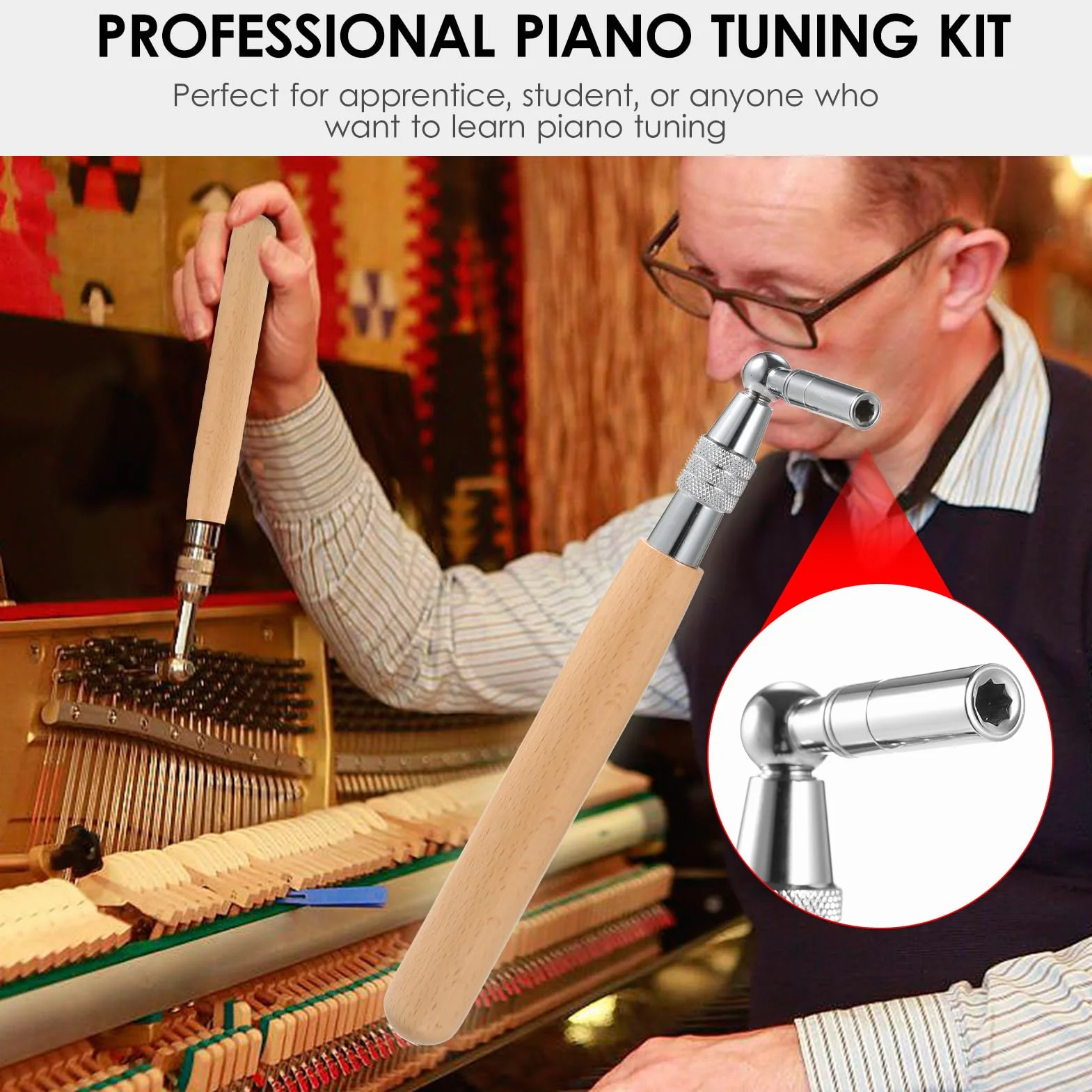 Kit di Accordatura per Pianoforte da 16 Pezzi Set di Strumenti per Accordatura Premium Pinzette a Martello con Chiave a Manico Lungo Accordatore Pianoforte, Perfette gli Appassionati