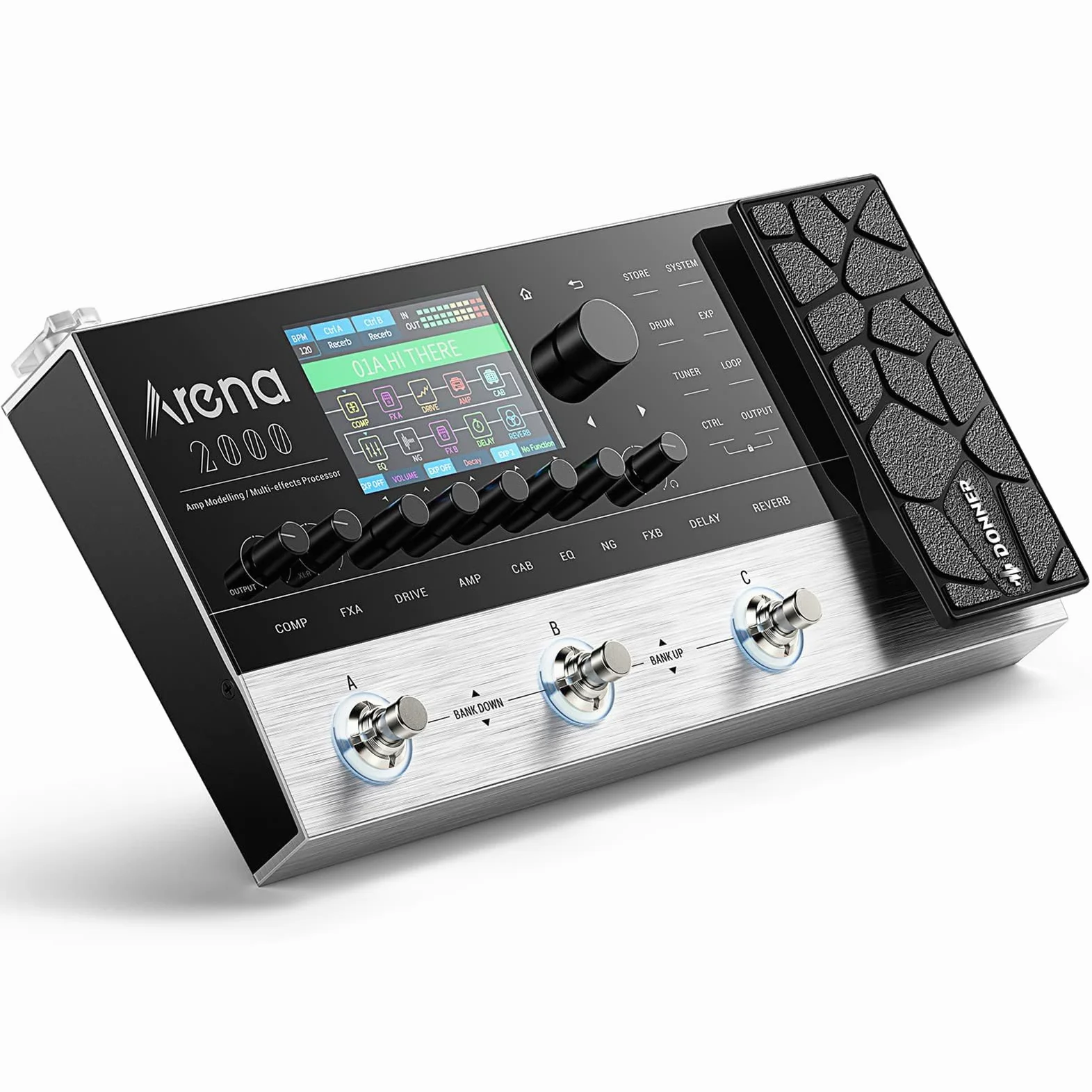 Donner Arena 2000 Pedale multieffetto, 278 Effects, 100 IRs, Looper, Drum Machine, Amp Modeling Guitar Pedal, Support XLR, MIDI IN