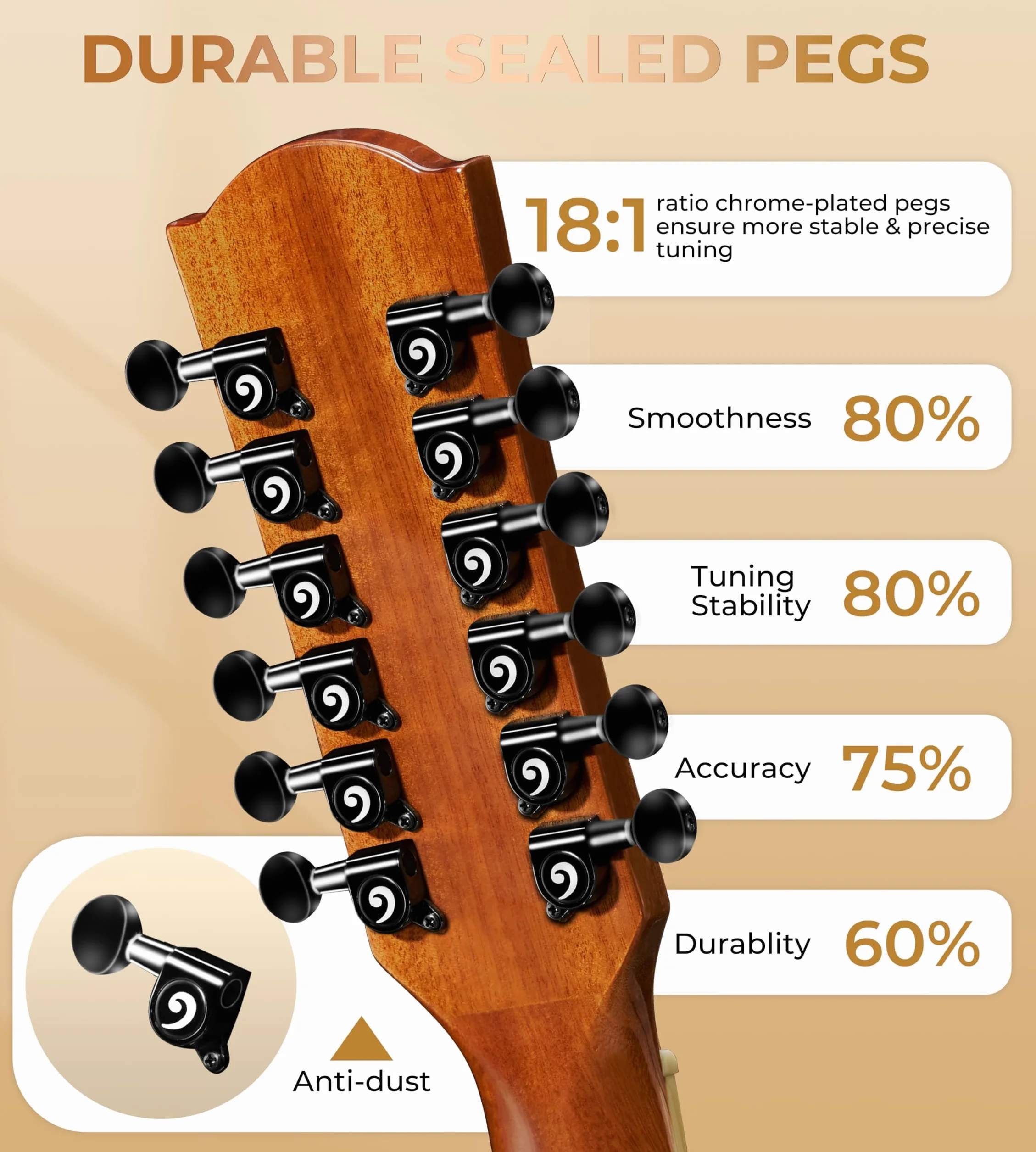 Vangoa Marrone Chitarra Acustica Elettrica a 12 Corde, Corpo in Sapele, Kit di Base Aggiornato