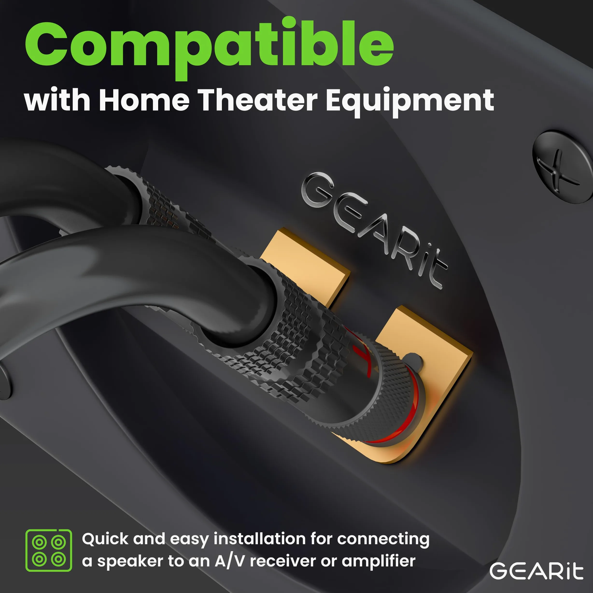 GearIT Cavo per altoparlanti Hi-Fi 2 x 2,5 mm≤ con connettori a banana (4,57 metri, nero) rame OFC privo di ossigeno, cavo per altoparlanti CL2, intrecciato resistente, calibro 14 AWG, 3,5 m