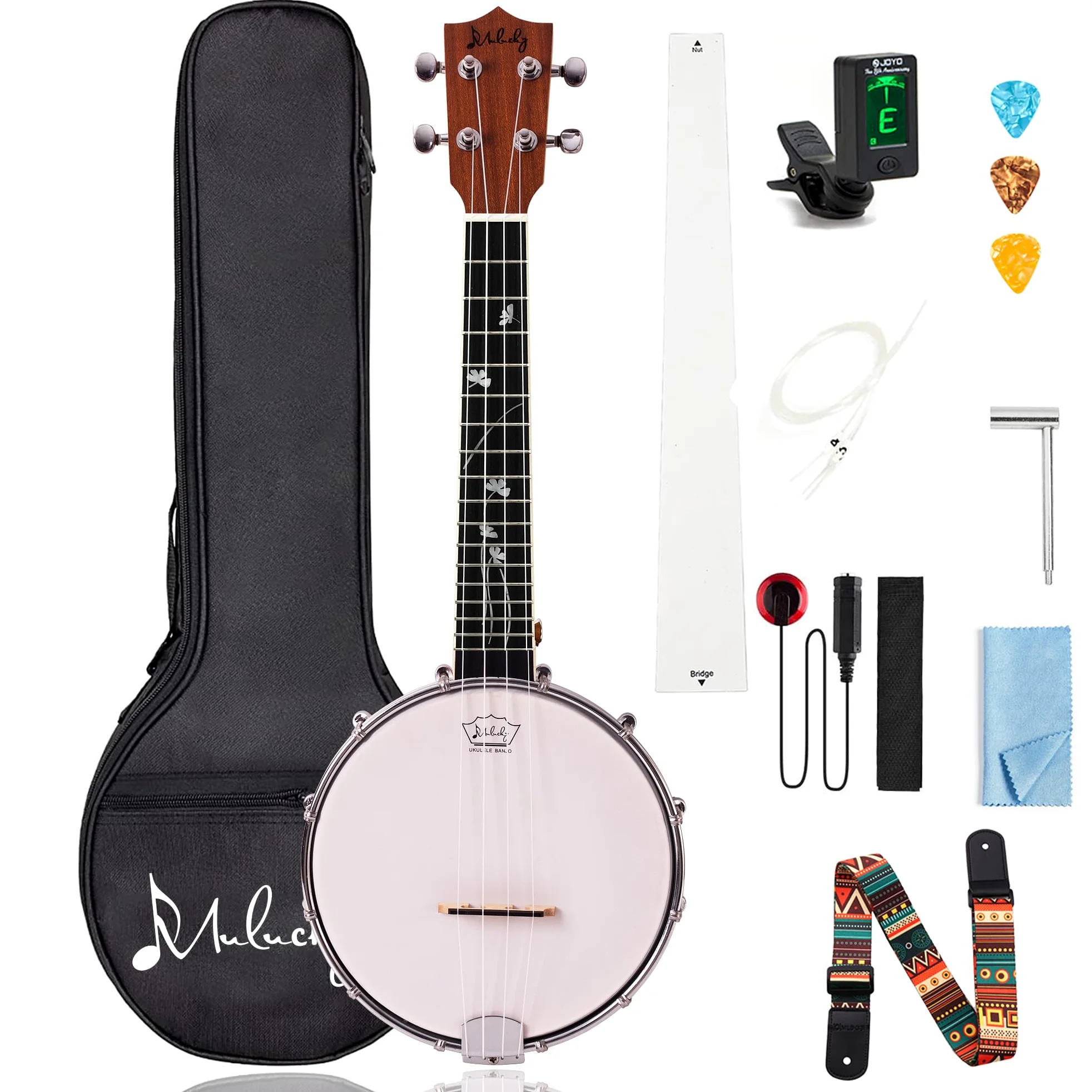 Mulucky Banjolele 4 corde Banjo Ukulele Concerto Misura 23 pollici, Chiuso Solido Fondo in legno, Kit per principianti con Truss Rod Gig Bag Accordatore Corde Tracolla Plettri - MBU-806