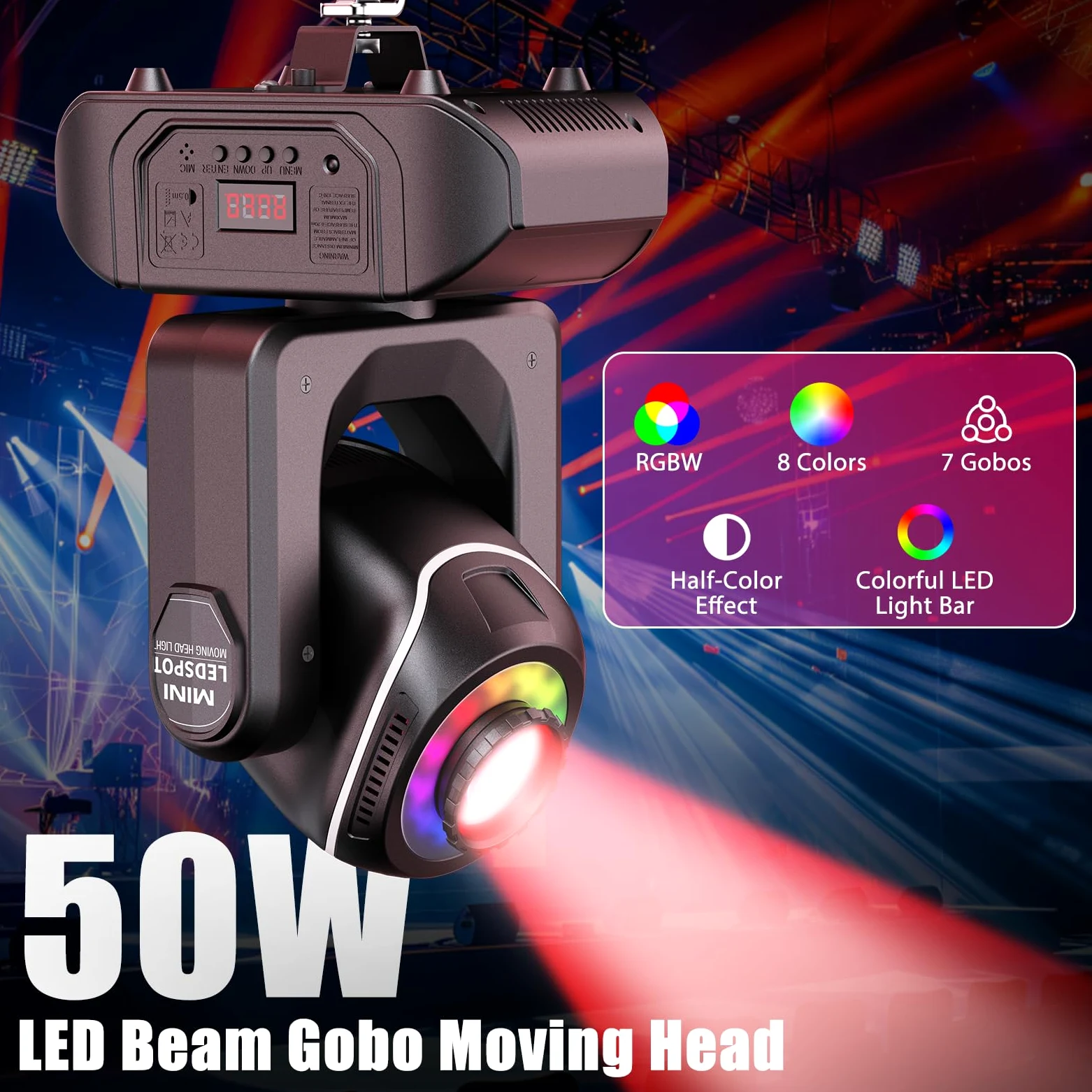 50W Teste Mobile LED Luci da Palco, RGBW Luci Discoteca con Telecomando DMX512 10/12CH Luci da Palcoscenico per Spettacoli Discoteche Bar Feste