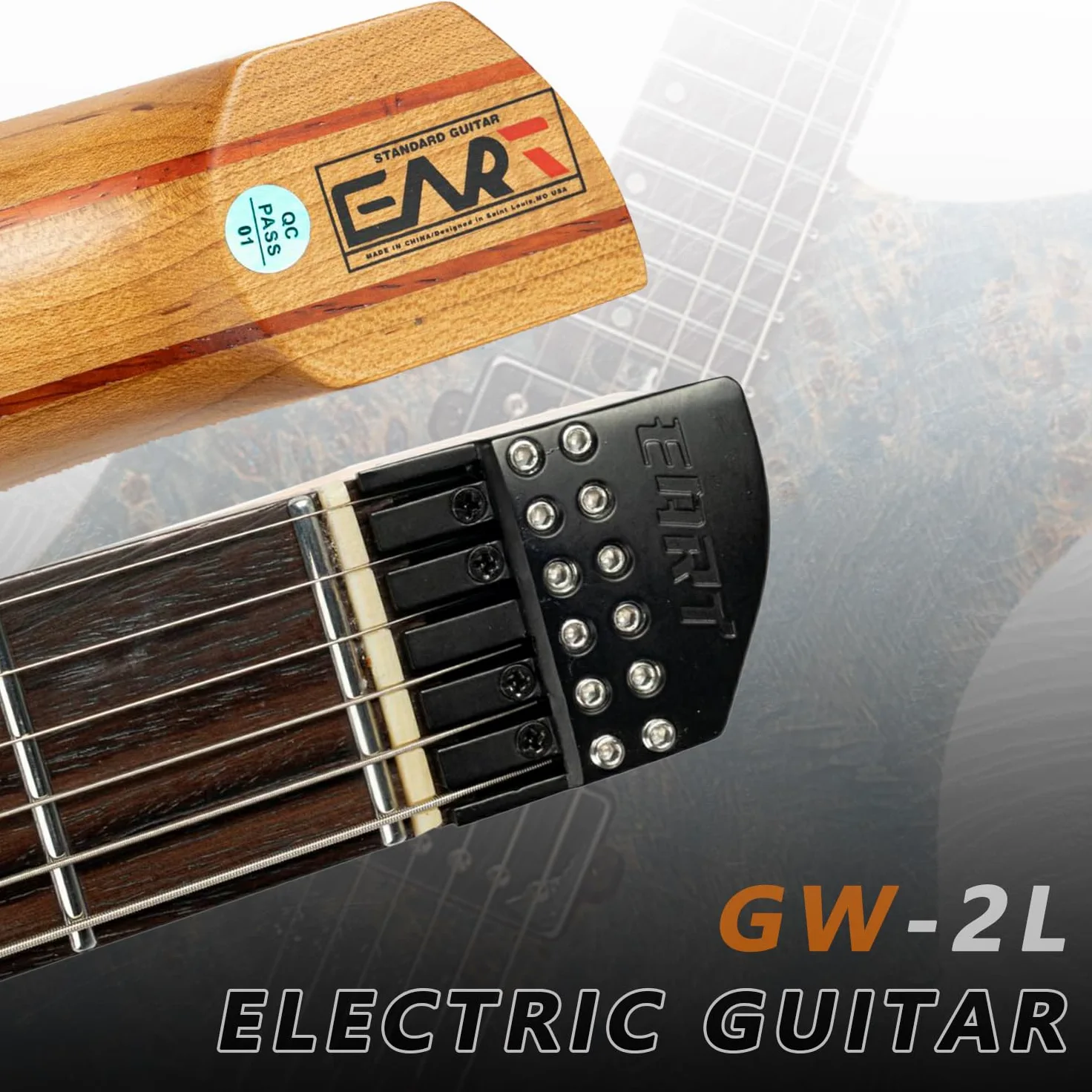 EART Chitarra elettrica per mancini Headless Fix Bridge per chitarra da viaggio a 6 corde, piccola ma piena, ultra leggera per viaggi e prestazioni, chitarra solida