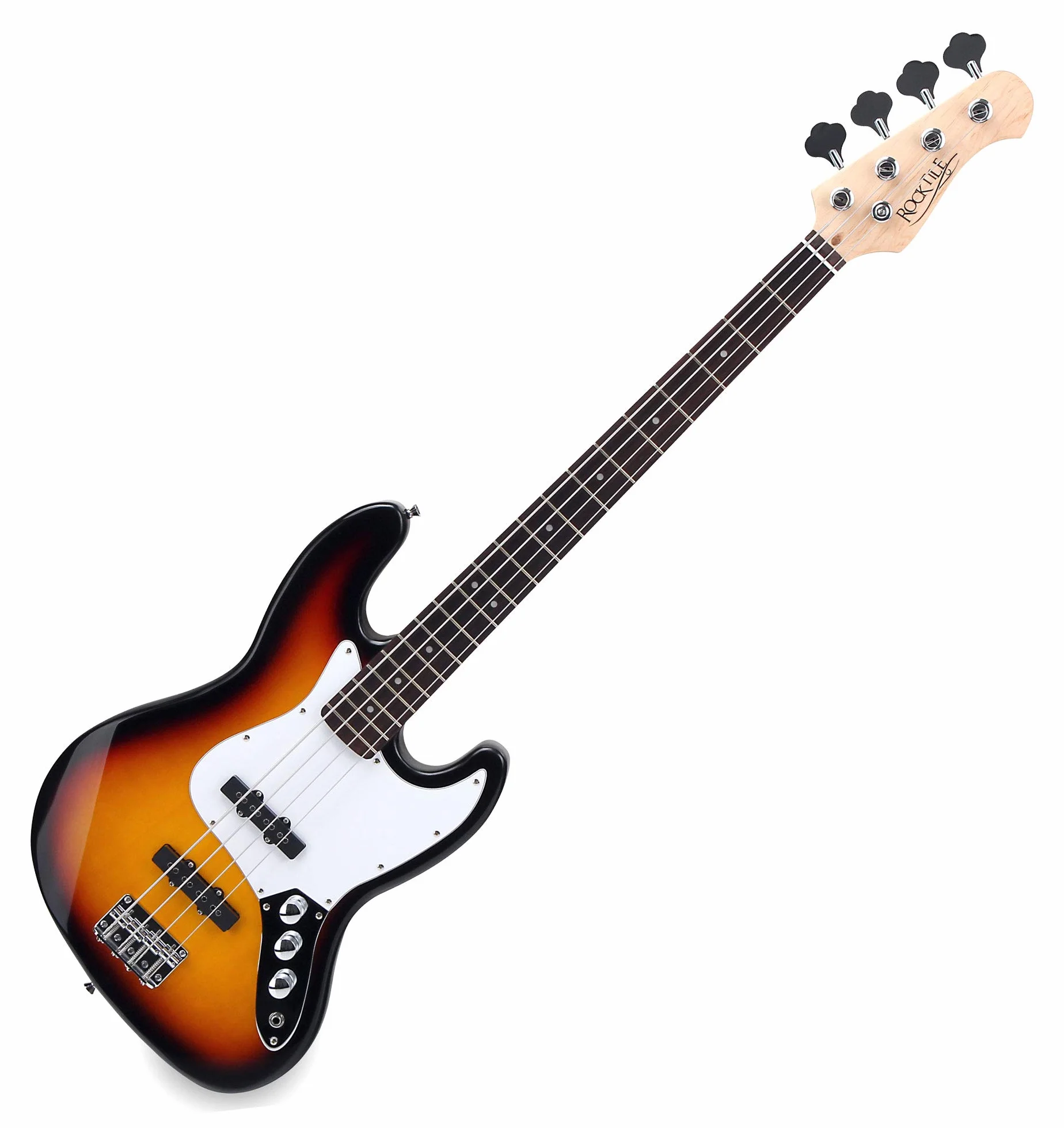 Rocktile Fatboy II E-Bass Sunburst Set incl. Custodia Leggera, Basso | Rocktile E-Bass in stile Jazz, 2 pickup Single Coil, 2 controlli volume/1 tono, Corpo: Tiglio, Tastiera: palissandro, Peso: 4