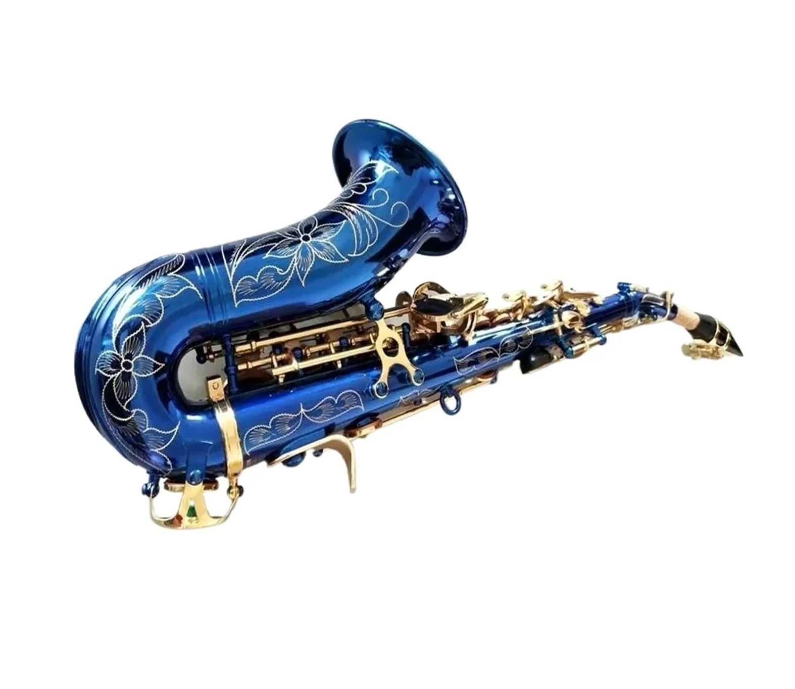 sassofono Sassofono soprano curvo blu Si bemolle in ottone blu cielo oro sax con bocchino custodia