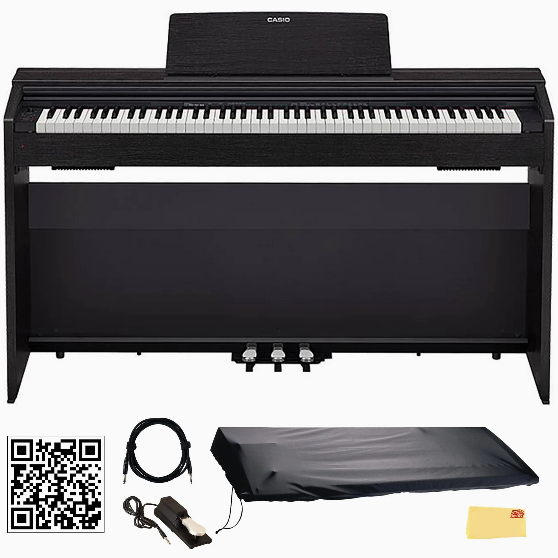 Casio Privia PX870BK Pianoforte Digitale a 88 Tasti - Nero Pacchetto con Pedale Sustain, Copertura, Cavo, Lezioni di Pianoforte Online, Video Didattico Austin Bazaar e Panno per Lucidatura