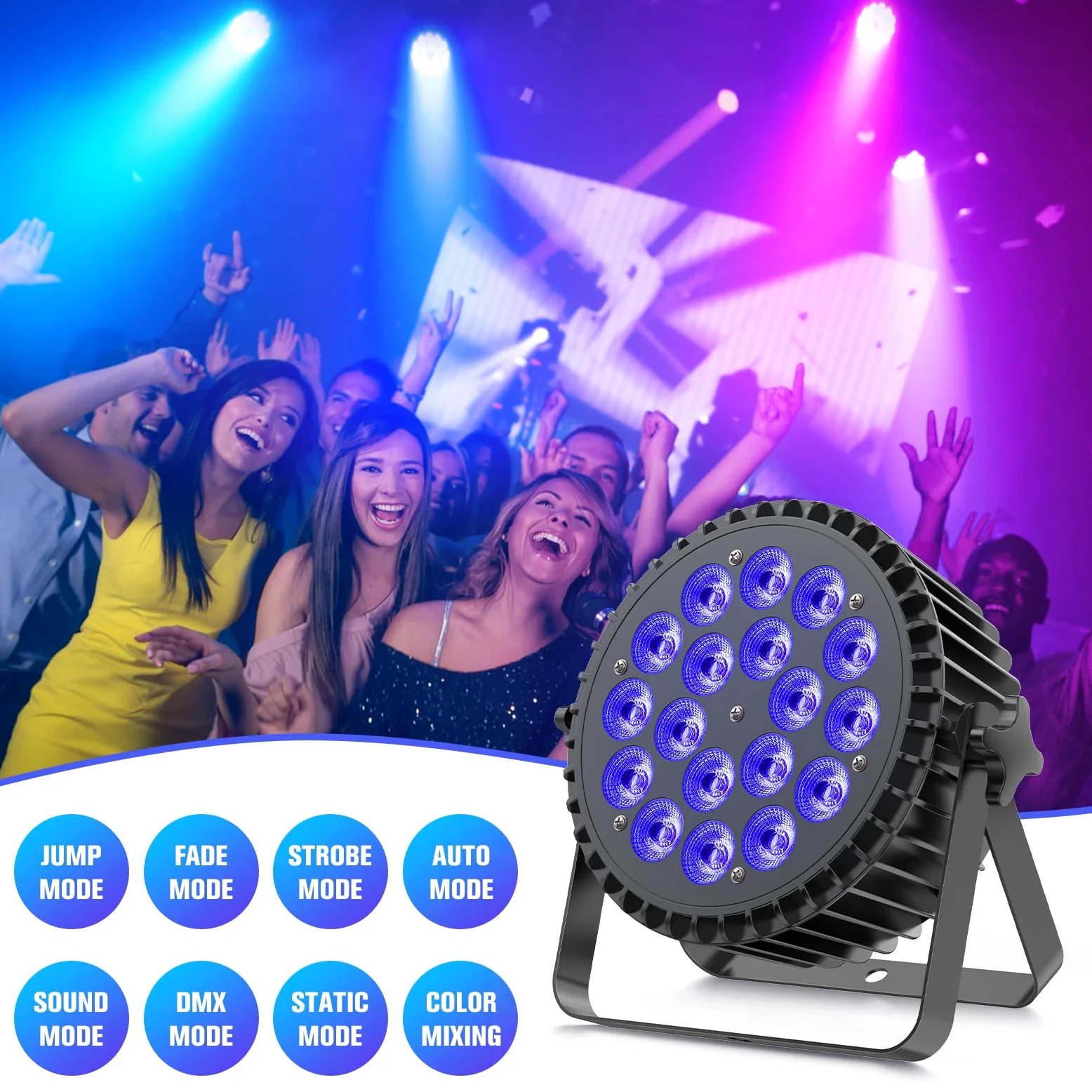 2PCS 18x 10W Par LED, RGBWA UV 18 Luci da Palco D MX 7/10CH, Illuminazione Discoteca Alloggiamento in alluminio con supporto per DJ Festa Spettacolo Bar Halloween Natale