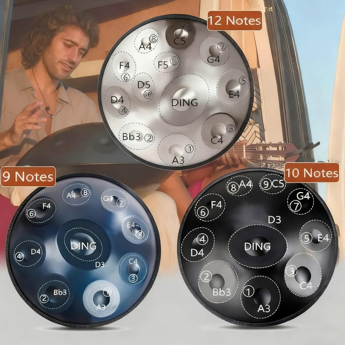 9/10/12 Note Strumento Handpan, 56cm Steel Pan Drum Instrument, Strumenti Musicali In Re Minore 440 Hz Con Borsa Morbida, 2 Mazze, Supporto(Viola,9)