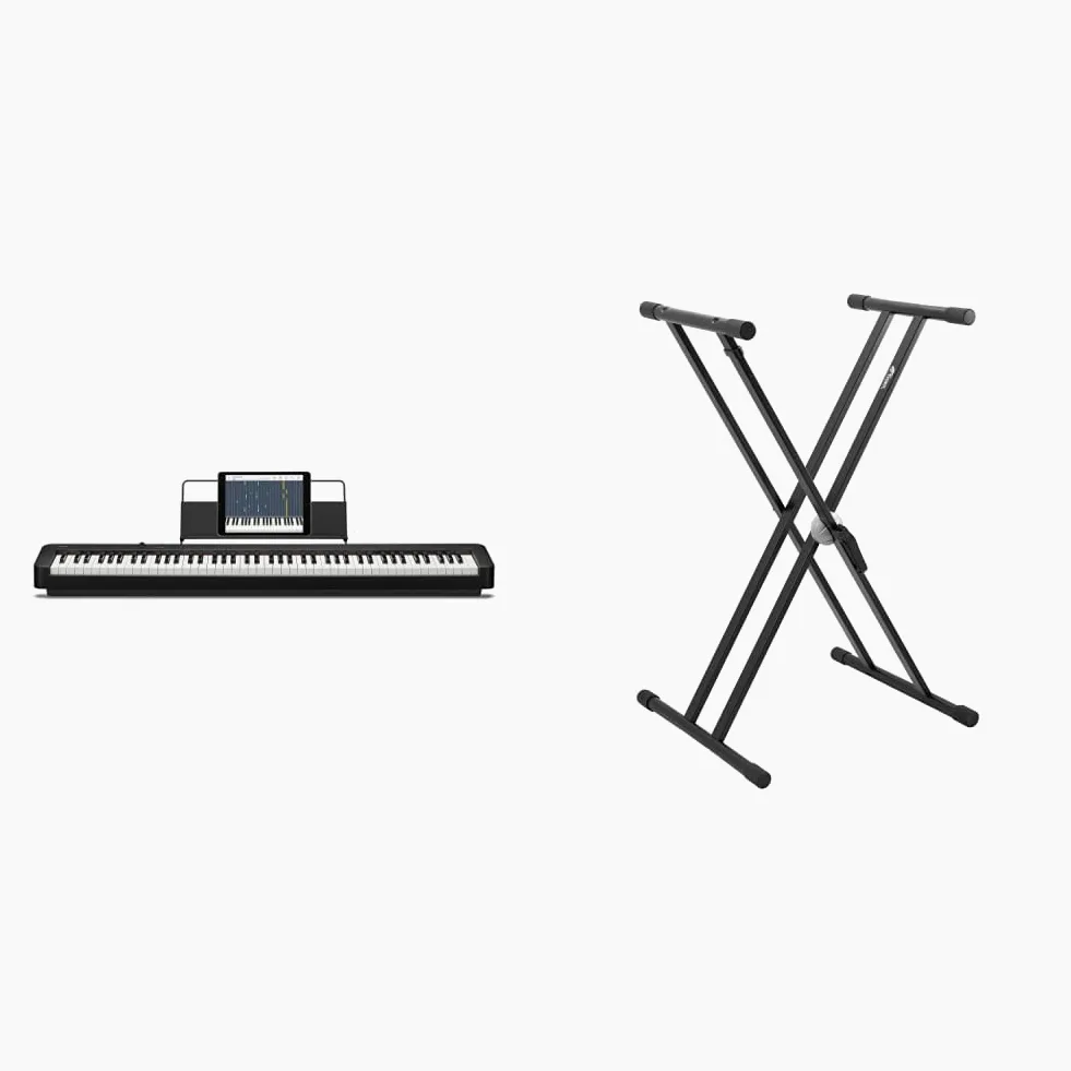 Casio CDP-S110BKC5 Fully Weighted Hammer Action Digital Piano, Nero & TIGER KYS14-BK Supporto per tastiere con doppio telaio a X - colore nero