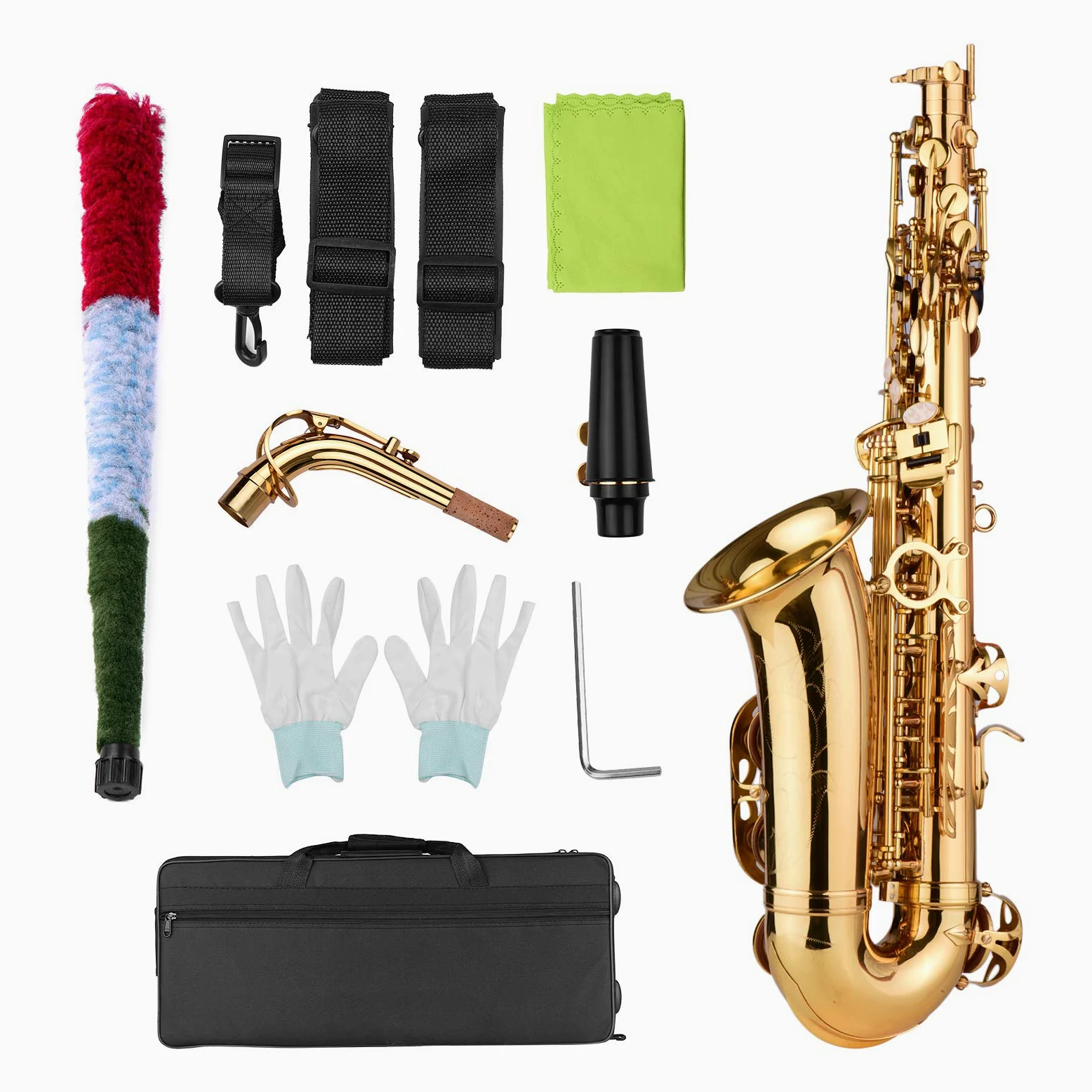 Sax Alto AS200 EB Sassofono Contralto Ottone Laccato Sax Alto Strumento a fiato con Custodia Guanti Cinghie Panno di Pulizia Spazzola