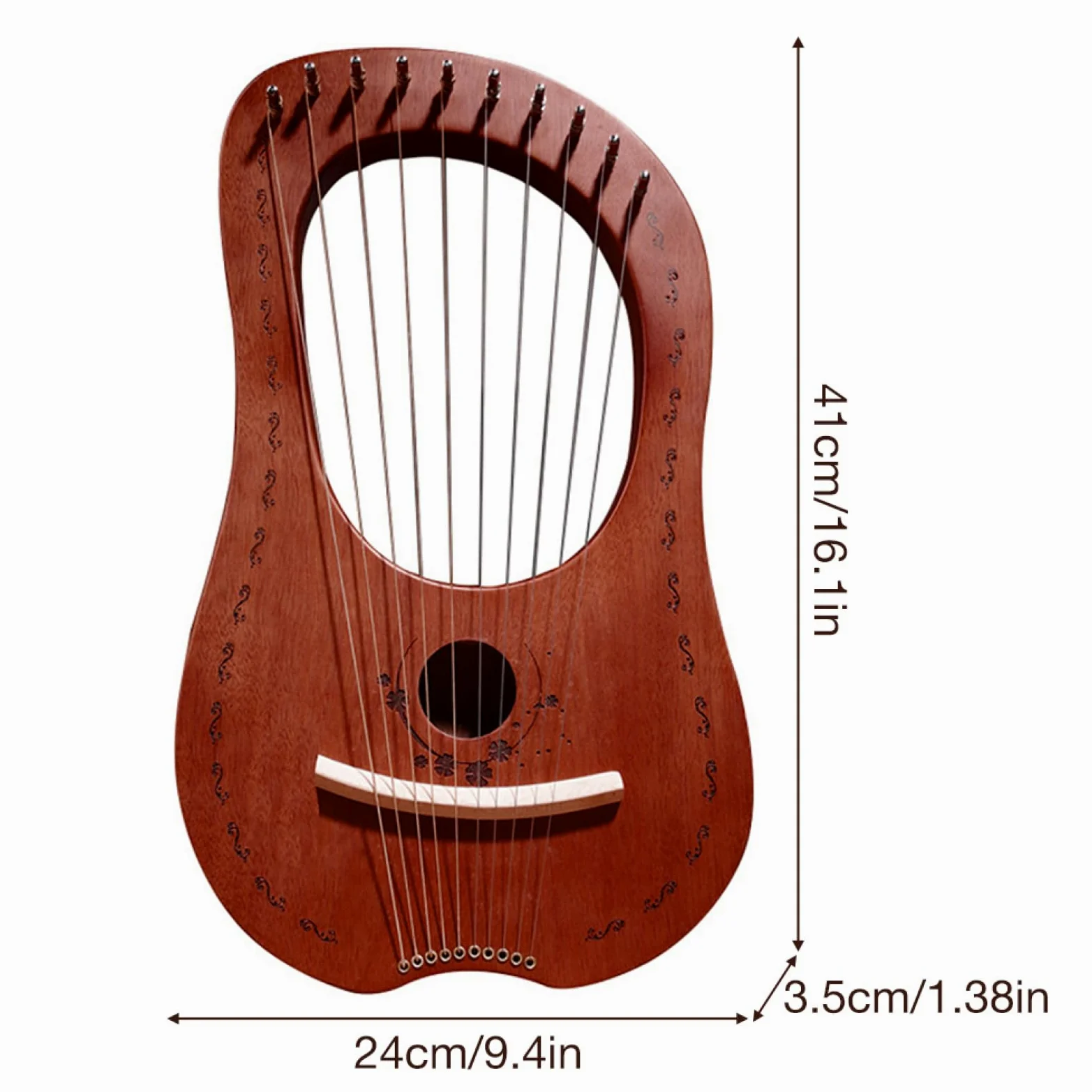Lyre Harp - Strumento di lira in mogano a 10 corde, arpa celtica portatile | arpa musicale con corde in acciaio | Musica folklorica lira pratica strumenti viaggi esibizioni regalo musicisti Prin
