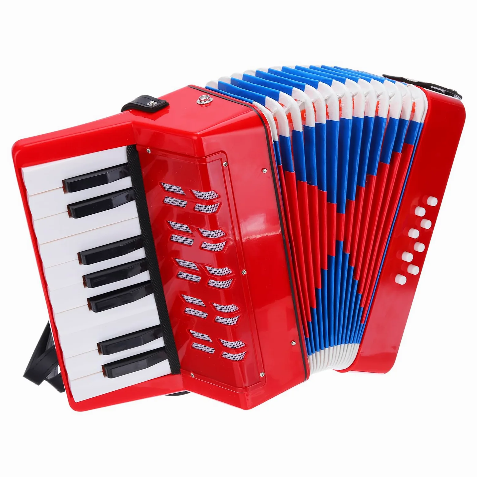 QUARKZMAN Accordion, 17 tasti, 8 bottoni, fisarmonica, giocattolo mini strumento musicale, leggero, per adulti, principianti, istruzione, rosso