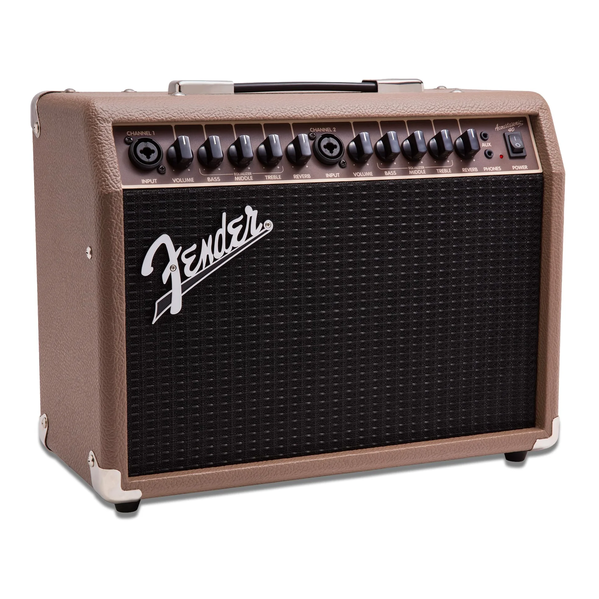 Fender Acoustasonic - Amplificatore per chitarra acustica, 40 Watt, portatile, con doppio altoparlante da 6,5", riverbero integrato, ingressi XLR/1/4", marrone/grano, con garanzia di 2 anni