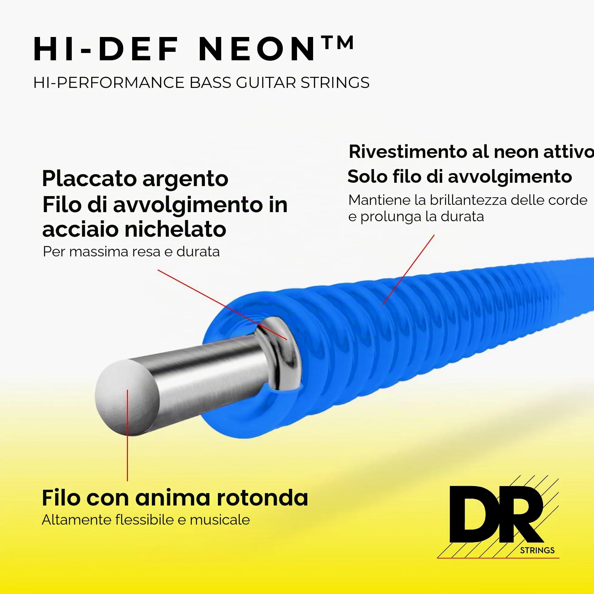 DR String NBB-40 Neon Blue Set di corde per basso