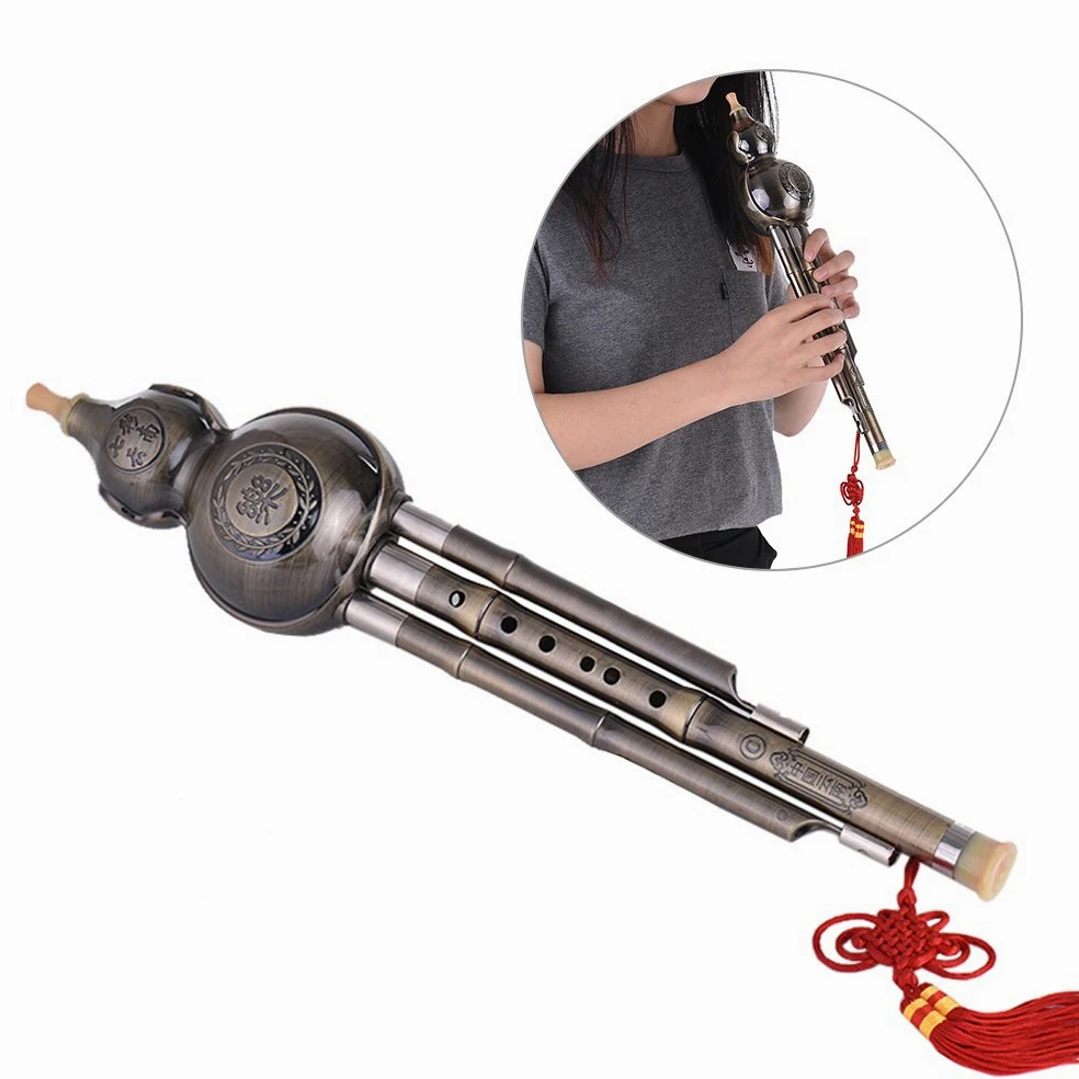TsoLay Flauto principiante Cinese Tradizionale Hulusi C Chiave Flauto Strumento A Fiato Zucca Cucurbita Flauto Etnico Alluminio Placcato Rame Flauto Principiante Flauto Strumento Musicale