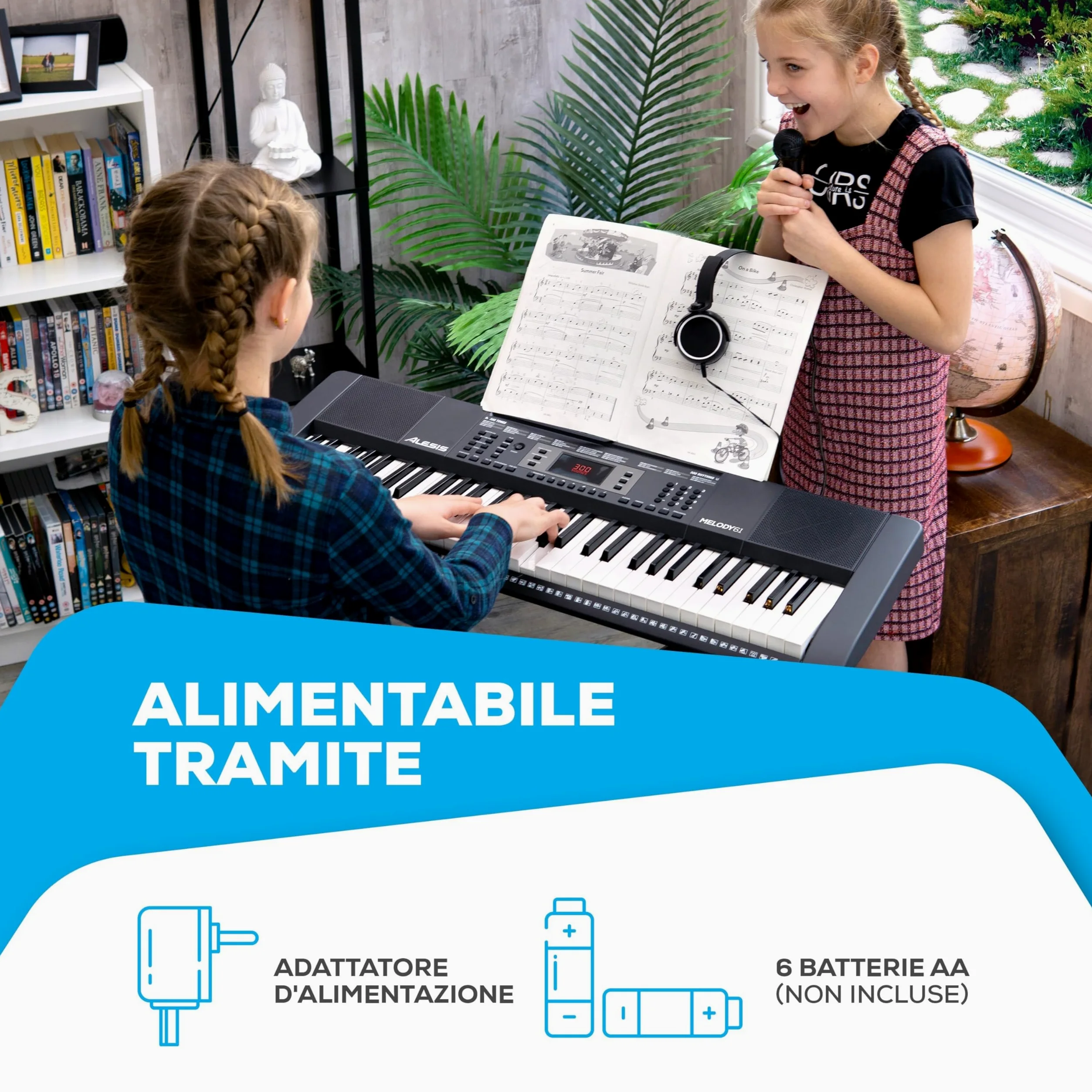 Alesis Melody 61 - Pianola Tastiera per Principianti con Diffusori, Supporto, Sgabello, Cuffie, Microfono, Leggio, 300 Suoni, Lezioni Musicali