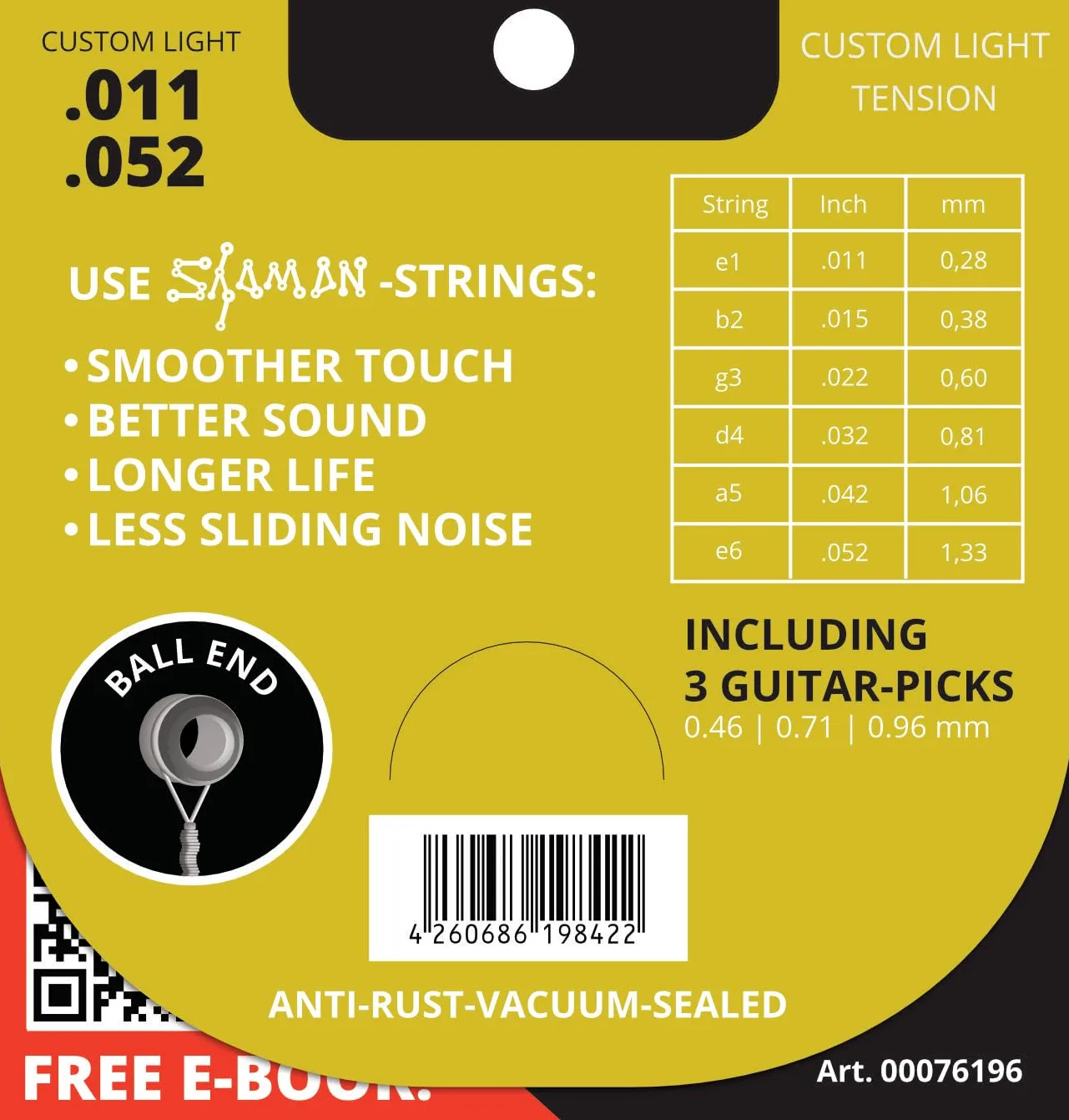 Shaman Acoustic Corde per Chitarra Western incl. 2 Corde di Ricambio e 3 | Set completo di corde per chitarra acustica, Tensione Custom Light (.011,.015,.022,.032,.042 e.052), 71 e 0, 96 mm)