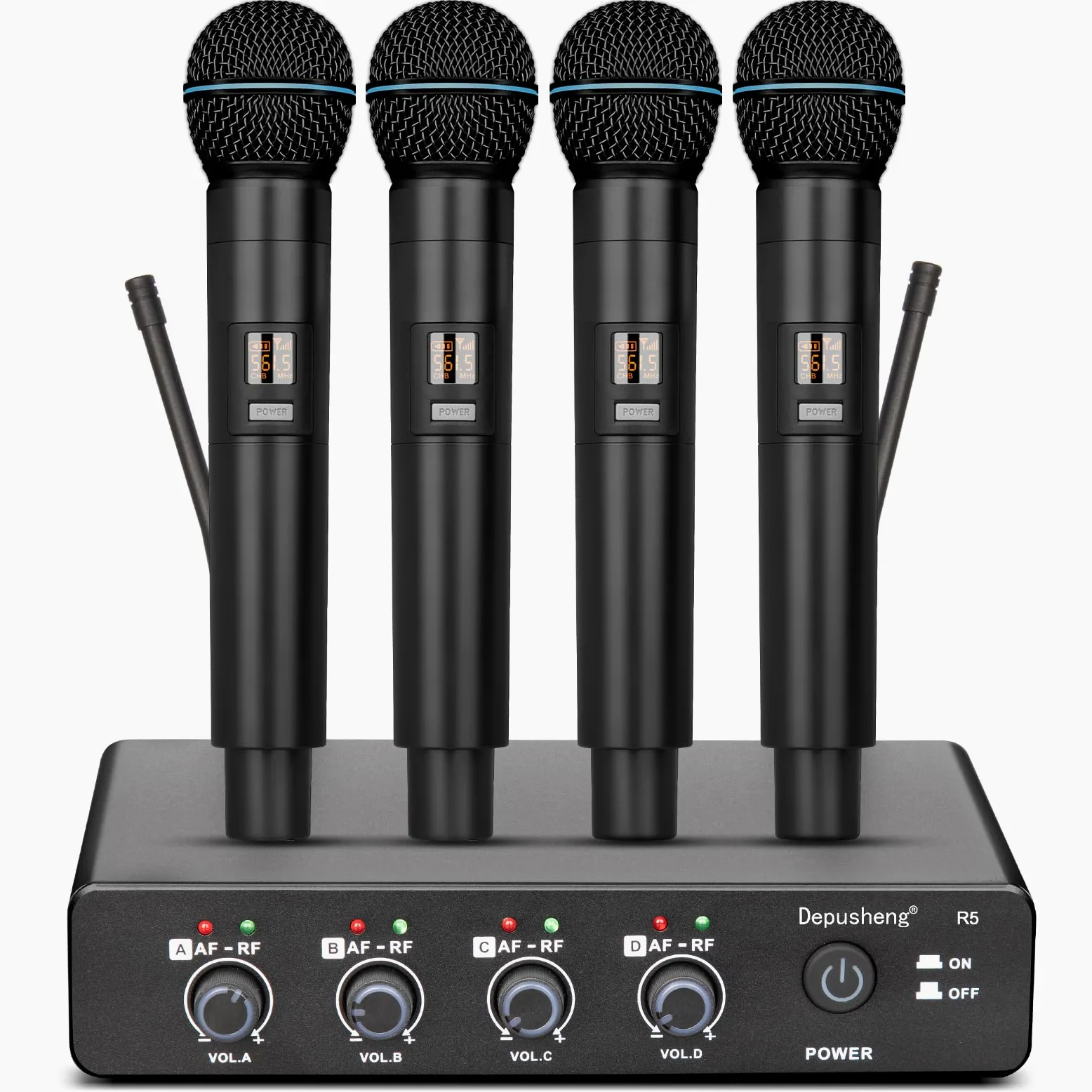Depusheng R5 Wireless Microphone,Professional UHF Cordless Four Dynamic Mic Microphone System for Home Karaoke, Meeting, Party, Church, DJ, Wedding, Home KTV Set