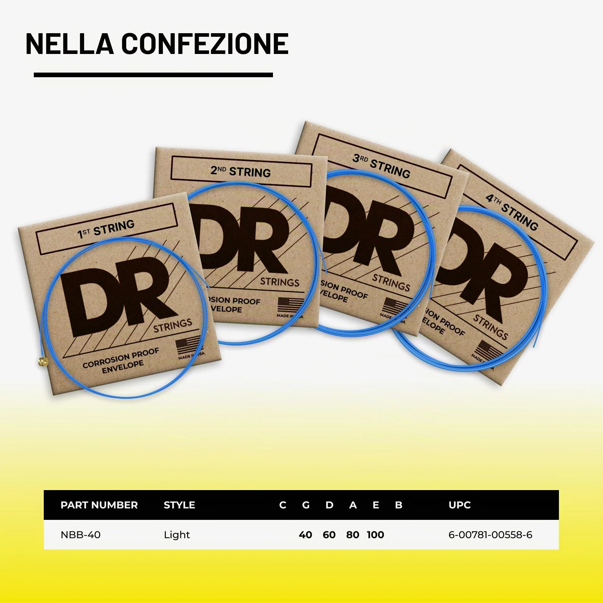 DR String NBB-40 Neon Blue Set di corde per basso