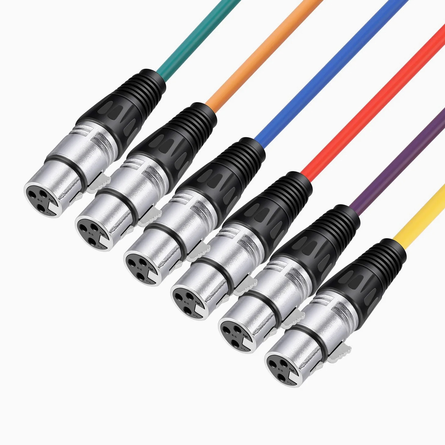 Neewer Confezione da 6 cavi da 2 m XLR maschio a XLR femmina, colorati, cavi per microfono sigillati in gomma, per un collegamento bilanciato (verde, blu, viola, rosso, giallo e arancione)