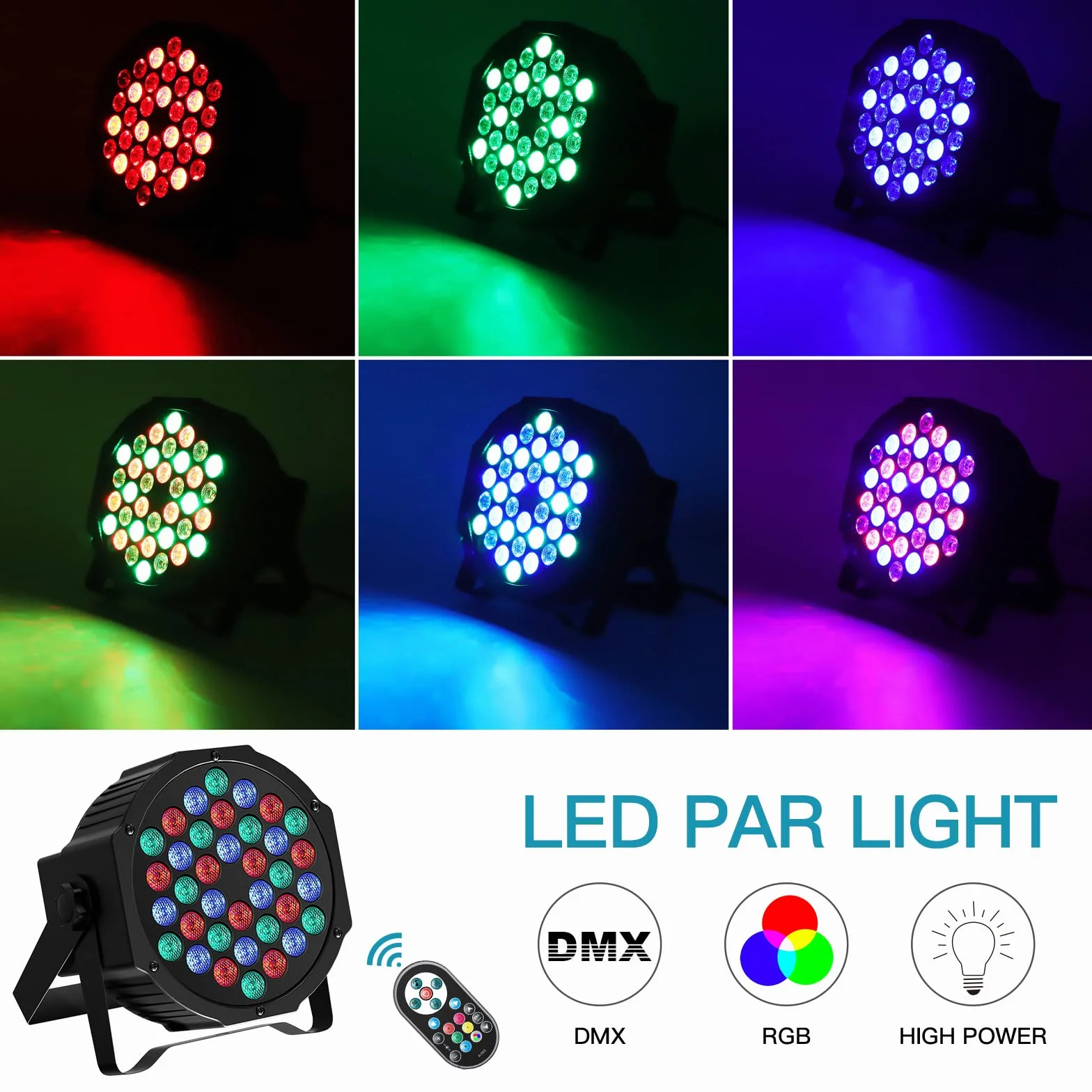 U`King 10PCS Par 36 LED RGB, 72W Luci da Palco con Telecomando e Attivato dal Suono, Discoteca Illuminazione Palco per Feste Bar DJ Discoteca Matrimonio Concerti Halloween Natale