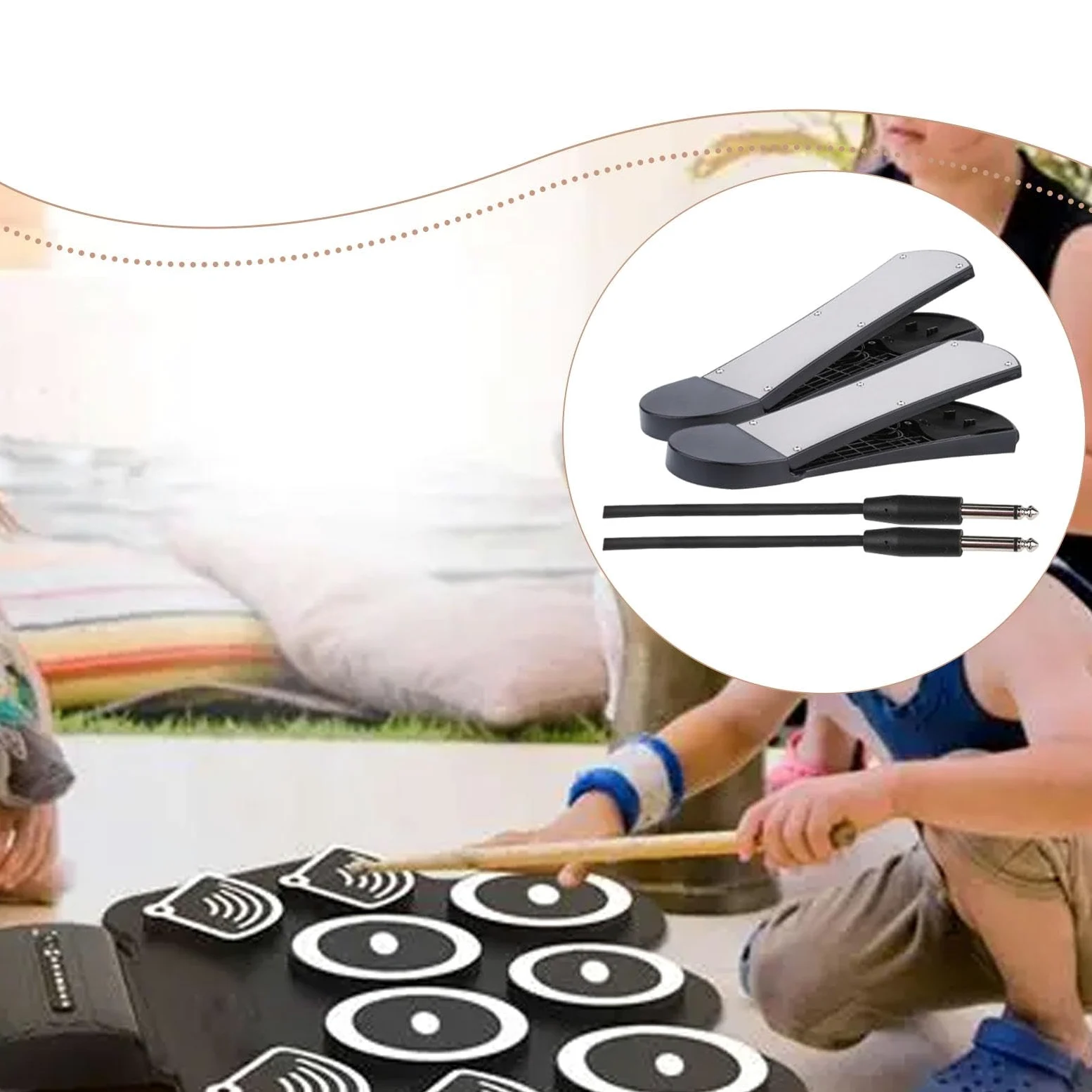 Drum Pedal Foot Pedal Universale Pad Pedale Kick per Batteria Elettronica con Cavo Sostitutivo in Metallo Pp Adatto per Studio Allenamento Musicale, 2 Pezzi
