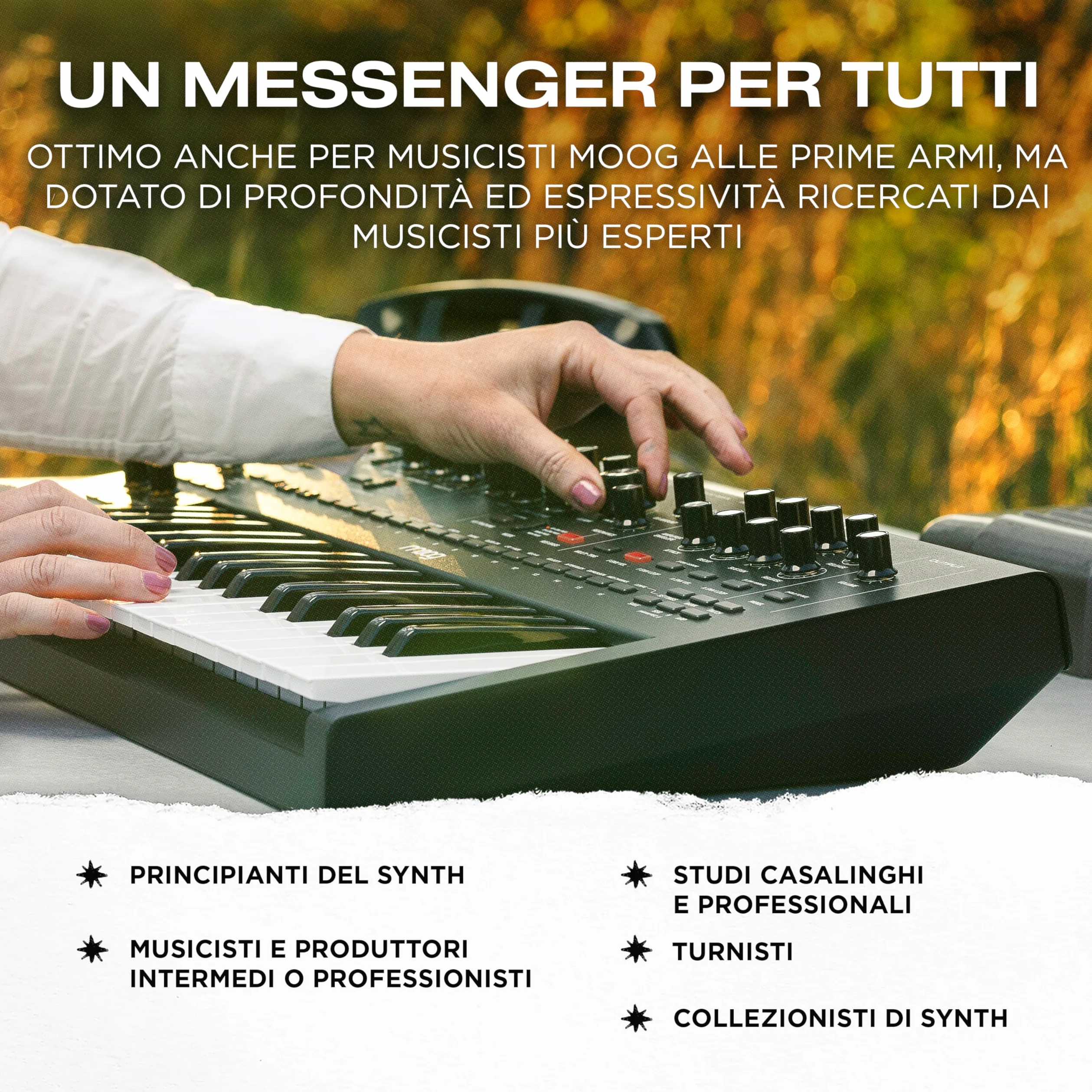 MOOG Messenger - Synth-Tastiera Analogico Monofonico di Nuova Generazione con 32 Note, Sequencer a 64 Step, 256 Preset e Compensazione RES BASS