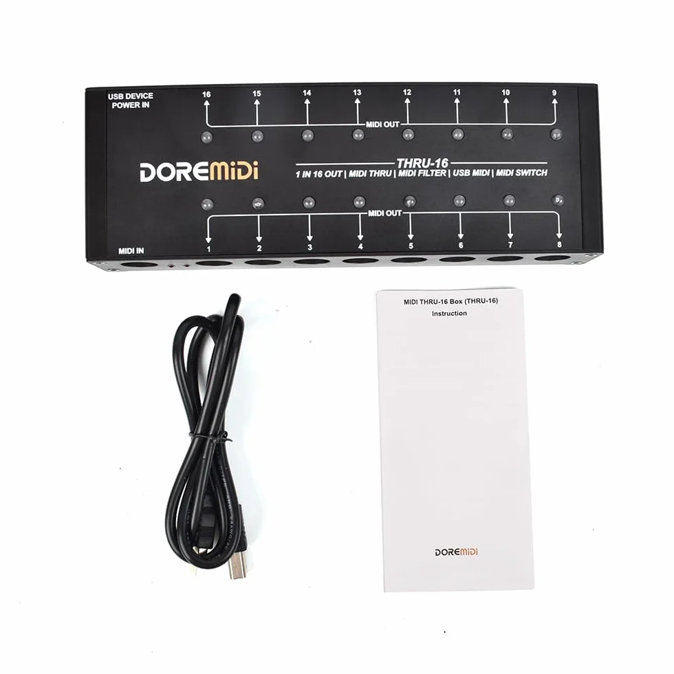 MIDI THRU-16 Box Filter &Switch 1 MIDI input in 16 uscite MIDI e ogni uscita MIDI può modificare filtri MIDI (THRU-16)