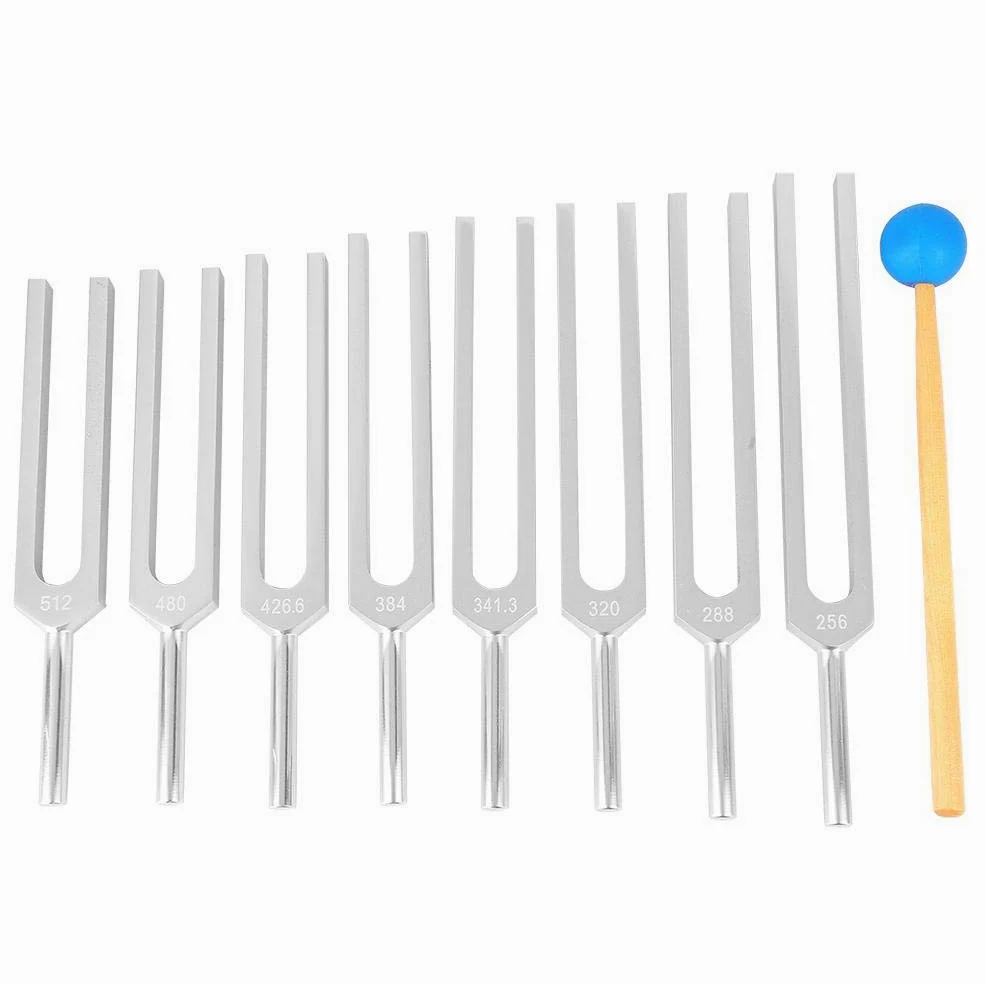 Diapason Curativo, 256Hz / 288Hz / 320Hz / 341.3Hz / 384Hz / 4266Hz / 480Hz Lega di Alluminio Diapason Medico Set di Diapason 8Pezzi Set Diapason neurologico per guarigione