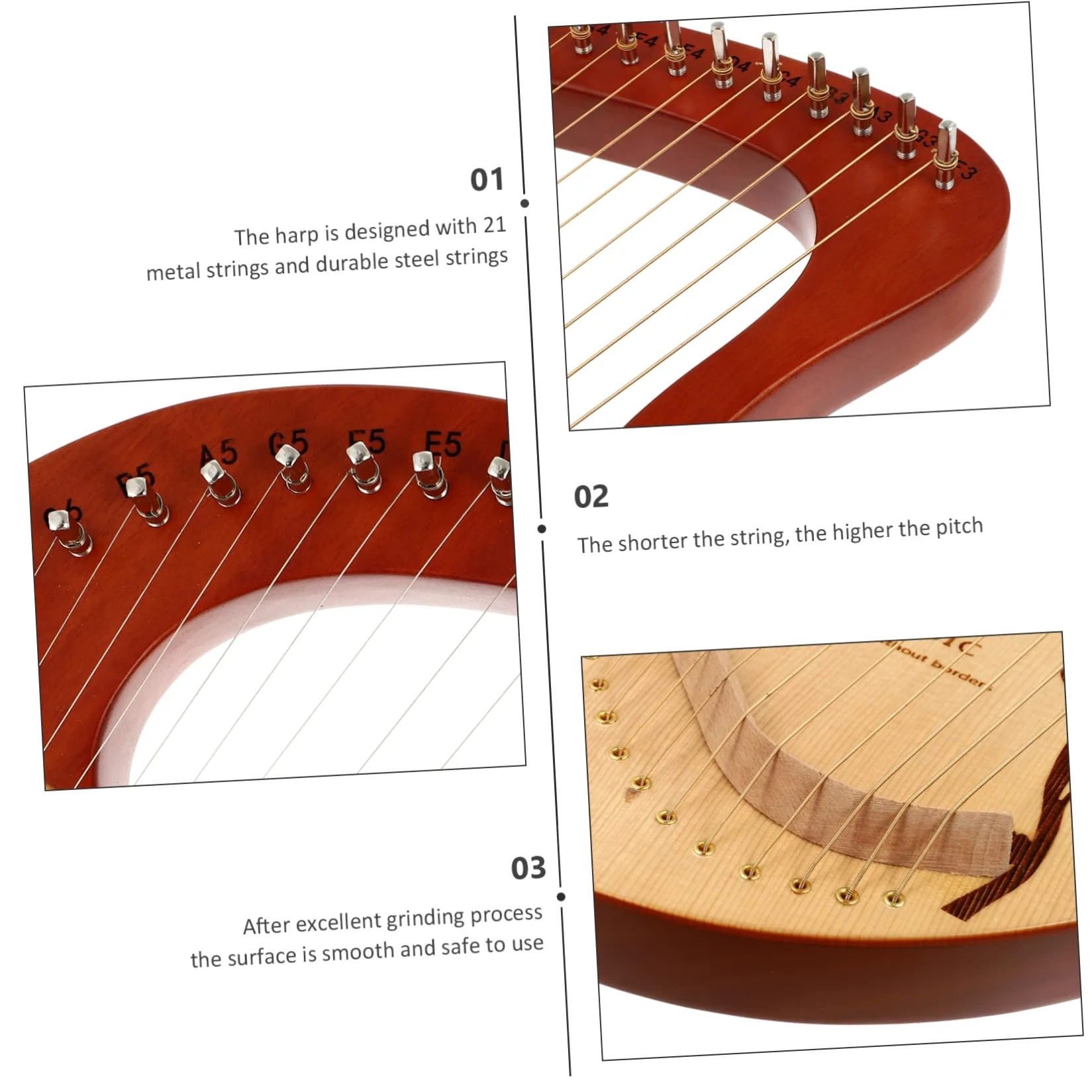 Yardwe Arpa in Legno Corde Strumento Corda Arpa in Legno Massello Corde Con Asta Di Accordatura Di in Strumento Musicale Lira Per Principianti
