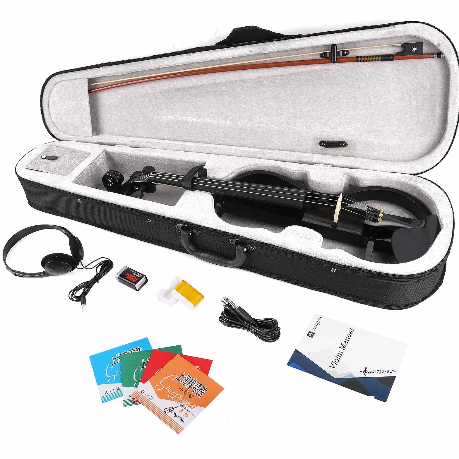 Vangoa Elettrica Silenzioso Violino 4/4 Full size Legno D'acero Violini per Principianti Studenti Adulti Adolescenti con Kit di Partenza, Nero
