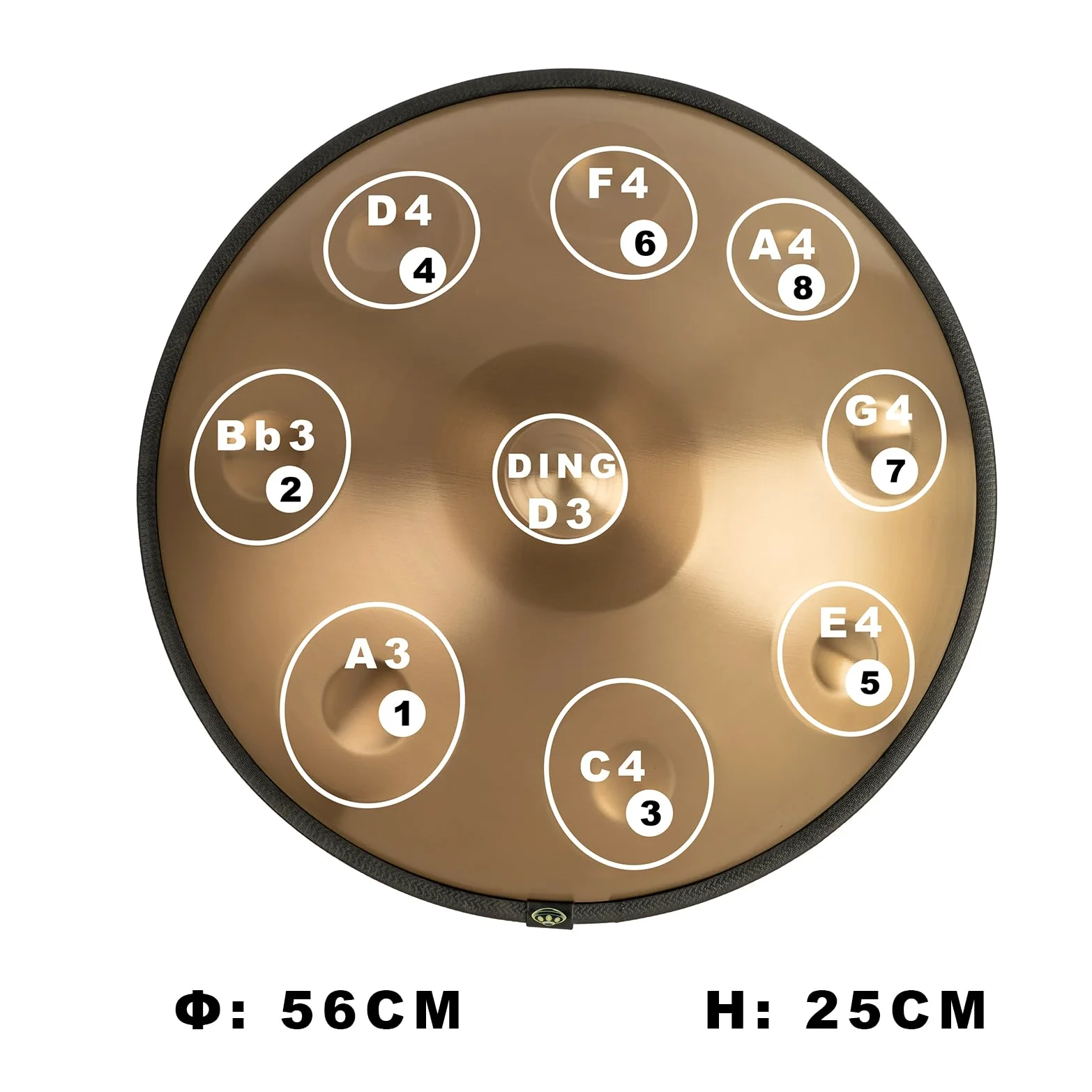 Strumento Handpan 440 Hz Re Minore 22 Pollici Tamburo in Acciaio Handpan Tamburo a Mano 9 Note 10 Note 12 Note Guarigione Sonora Per Principianti (Oro, 9Y)