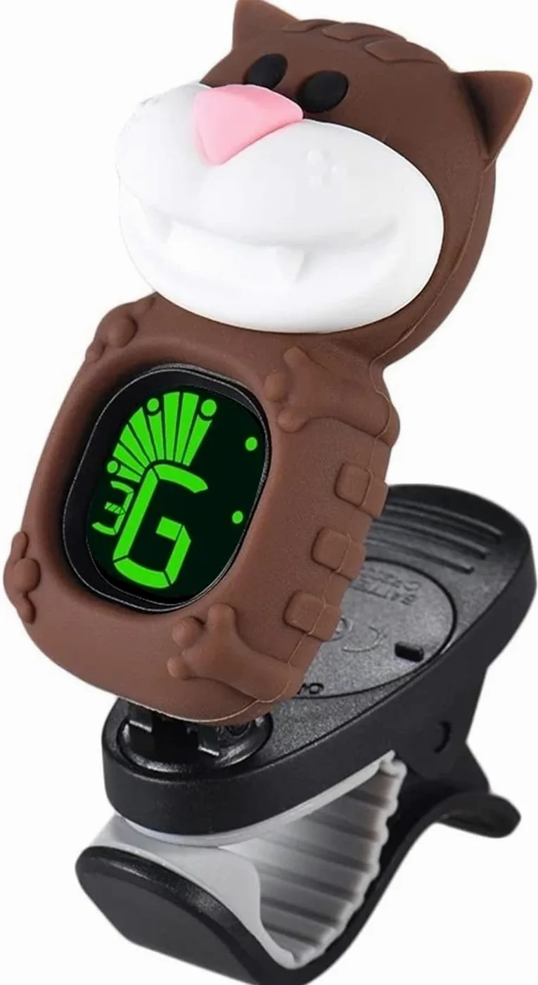 Cartoon Cat Clip-On Tuner Display LCD for Chitarra cromatica Basso Violino Ukulele Strumento a Corde(Brown)