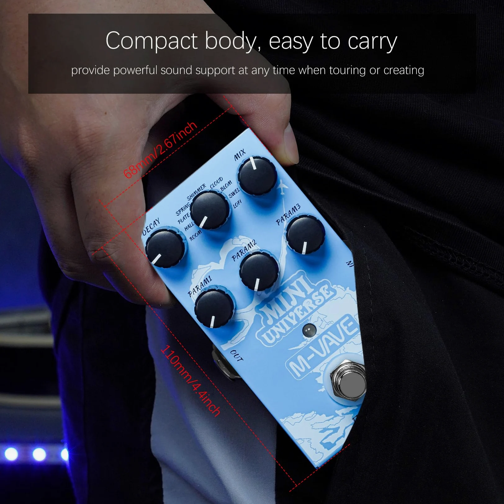 M-VAVE Pedale Chitarra Riverbero Innovazione Suono Unico 9 Effetti Riverbero Universo Pedali Pure Digital, M008_PD38_UNIVERSE_BLUE