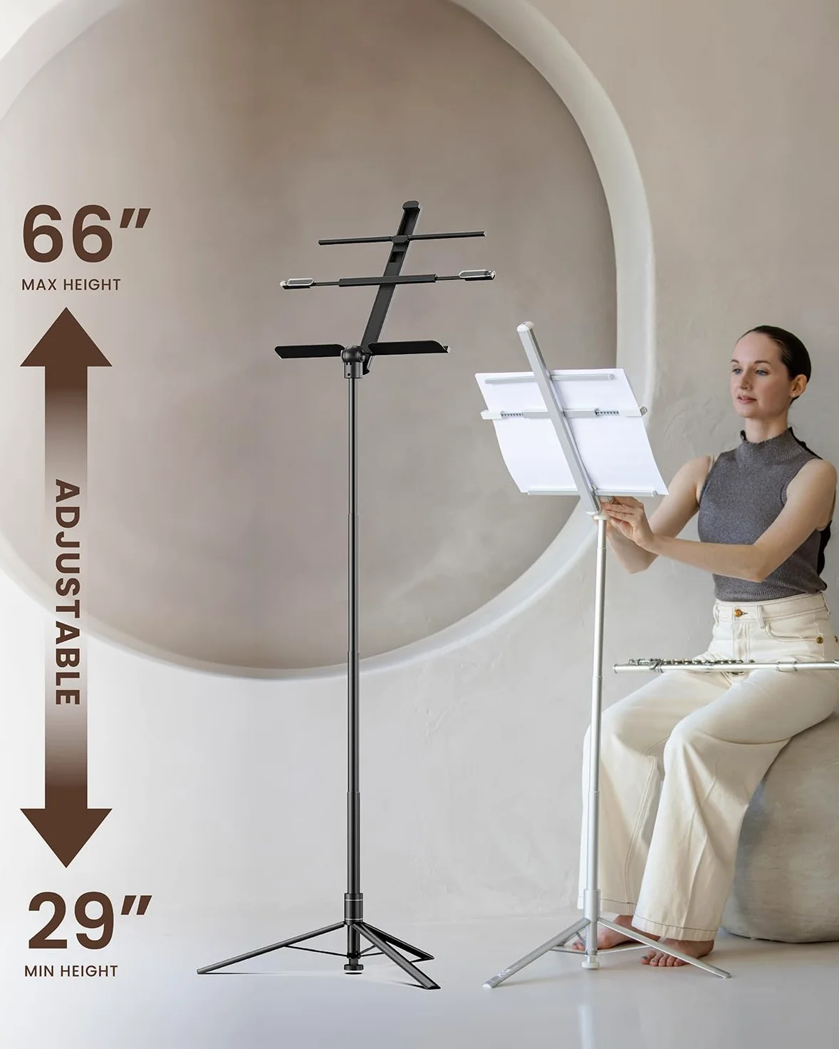 KraftGeek Leggio portatile pieghevole, altezza regolabile fino a 167,6 cm, vassoio musicale regolabile con clip porta pagina, nessun montaggio richiesto, leggio compatto per musicisti e musicisti