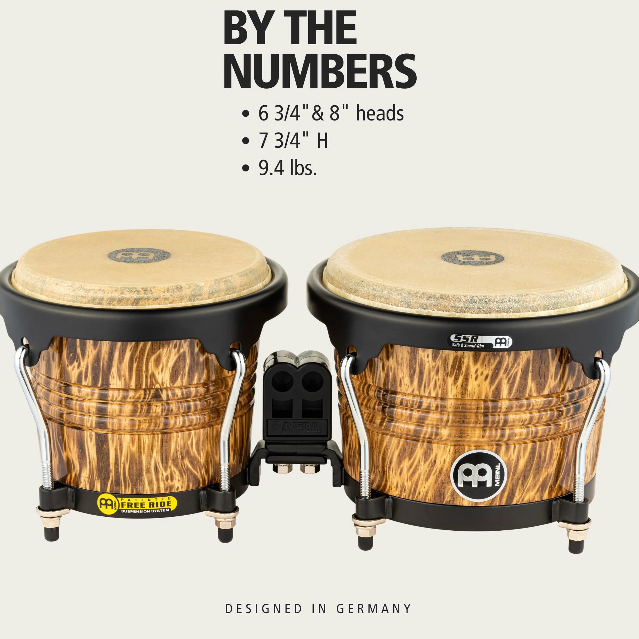 Meinl FreeRide Des. Bongos FWB190LB, 6 3/4"+8", Leopard Burl #LB - Bongo